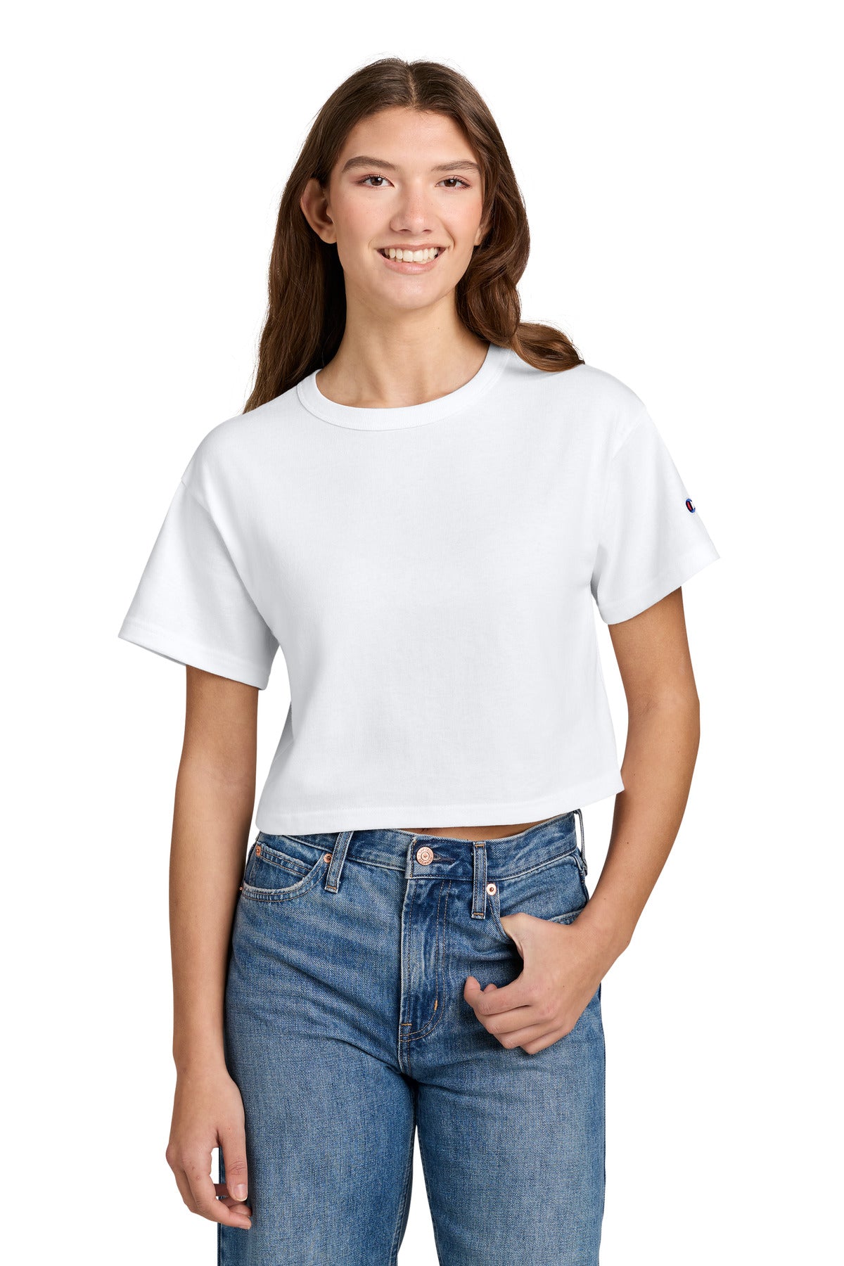 Custom logo Champion® Women's Cropped Heritage Tee T453W in White