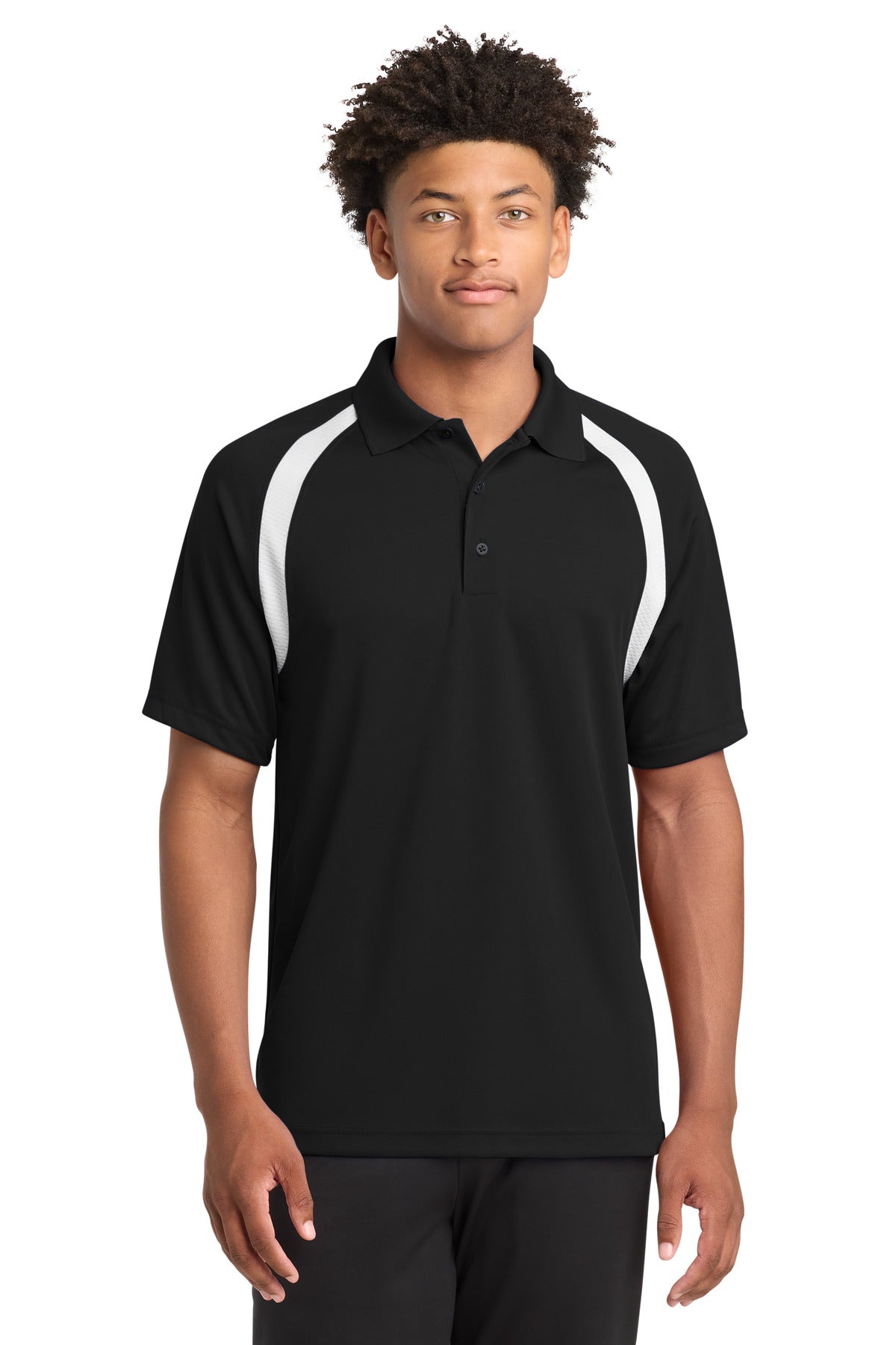 Custom logo Sport-Tek® Dry Zone® Colorblock Raglan Polo. T476 in Black/ White