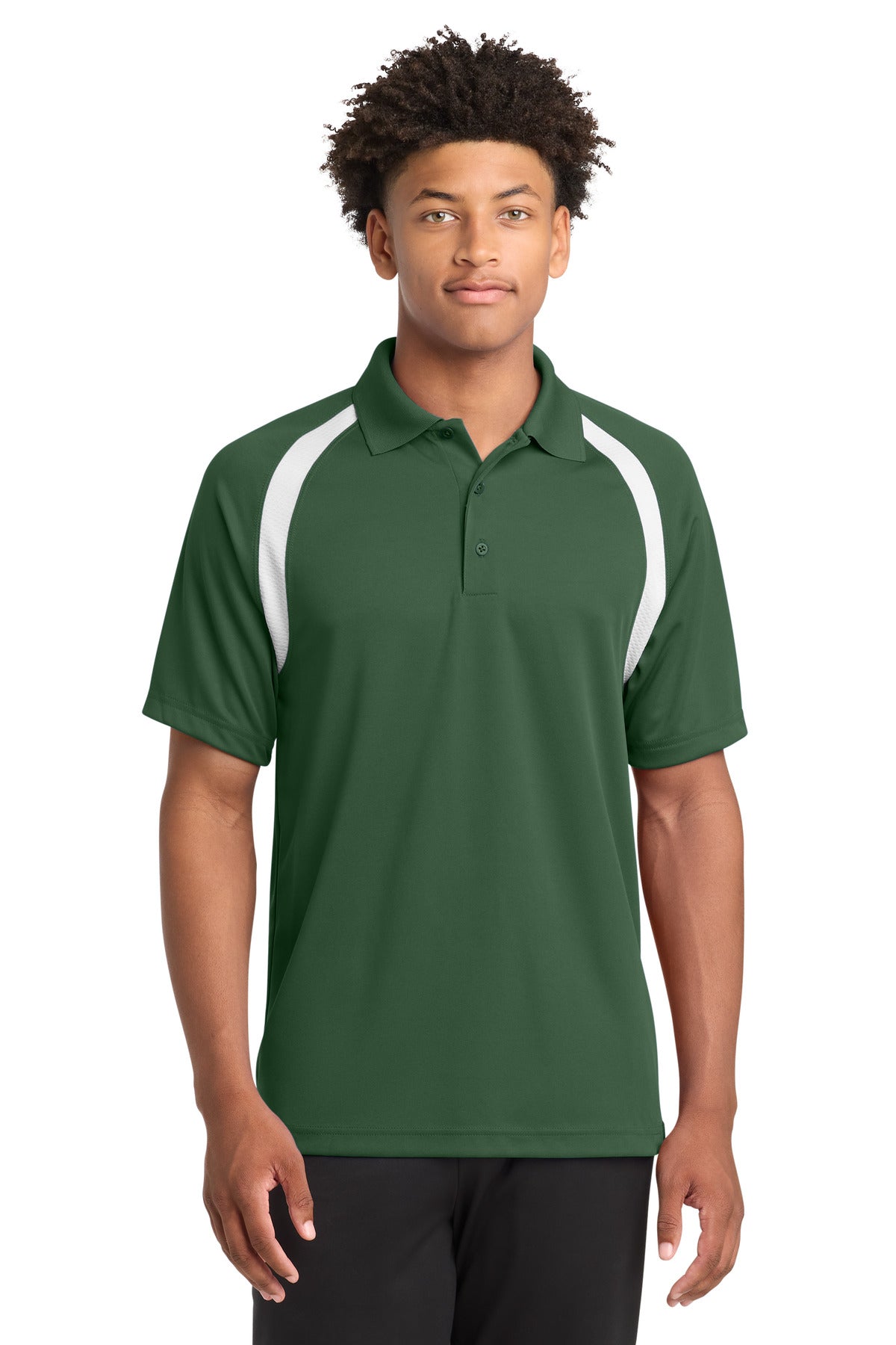 Custom logo Sport-Tek® Dry Zone® Colorblock Raglan Polo. T476 in Forest Green/ White