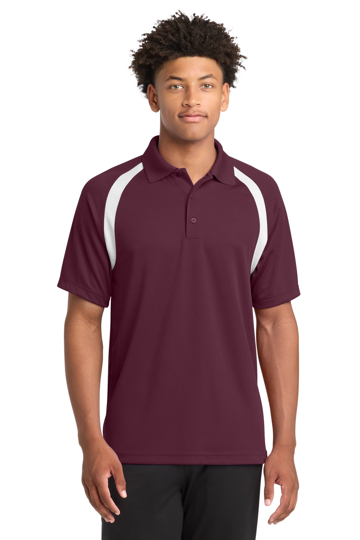 Custom logo Sport-Tek® Dry Zone® Colorblock Raglan Polo. T476 in Maroon/ White
