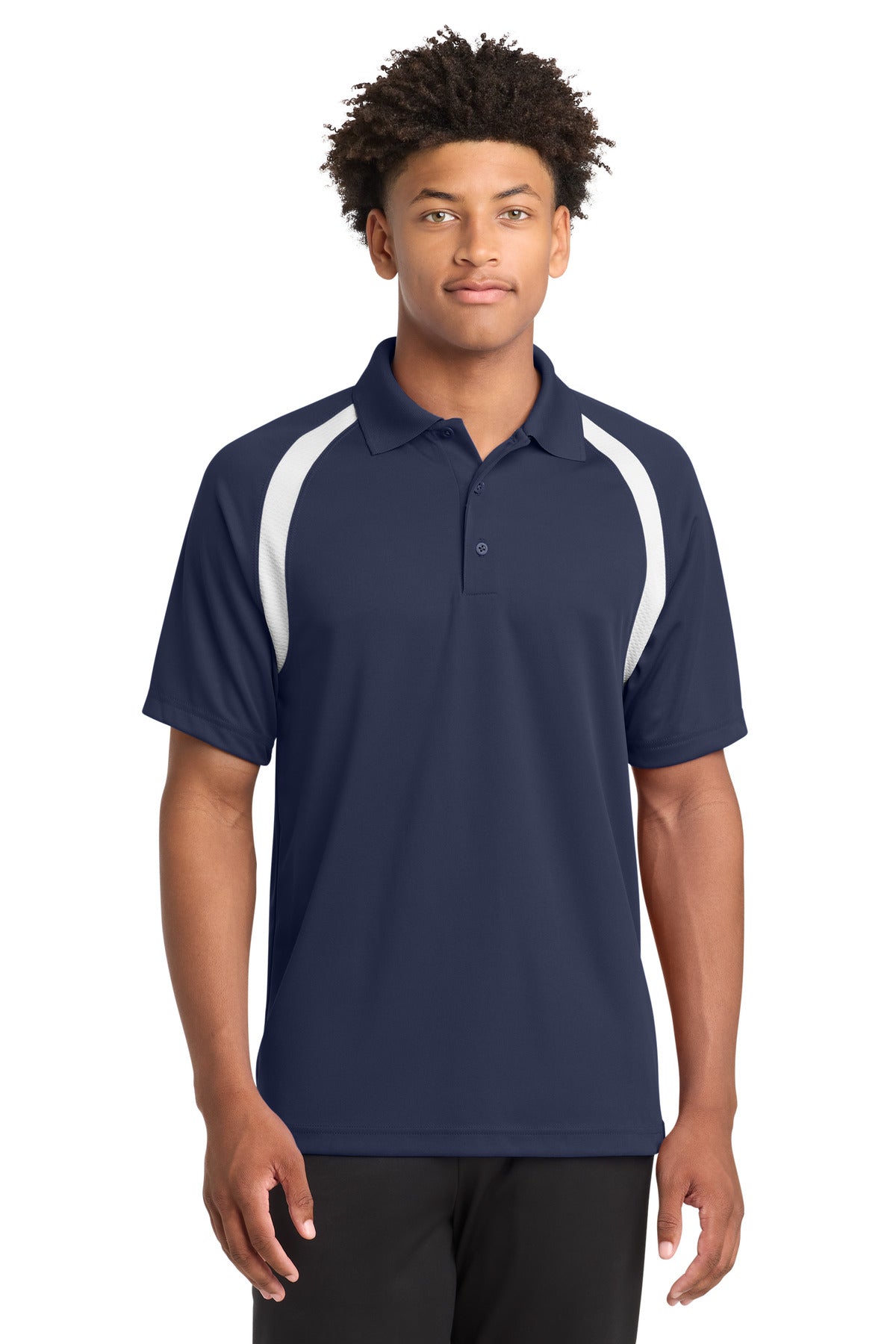 Custom logo Sport-Tek® Dry Zone® Colorblock Raglan Polo. T476 in True Navy/ White