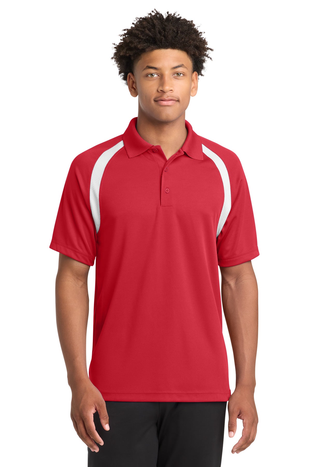 Custom logo Sport-Tek® Dry Zone® Colorblock Raglan Polo. T476 in True Red/ White