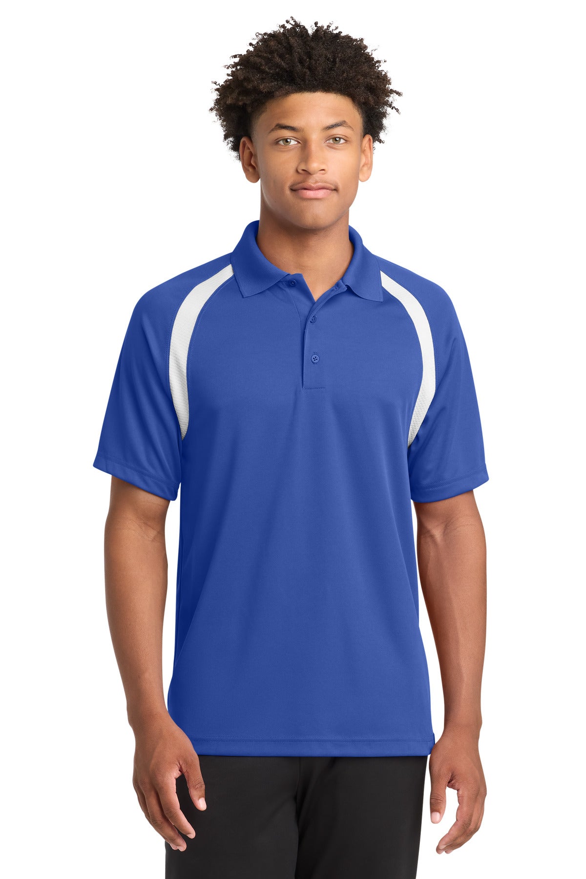 Custom logo Sport-Tek® Dry Zone® Colorblock Raglan Polo. T476 in True Royal/ White