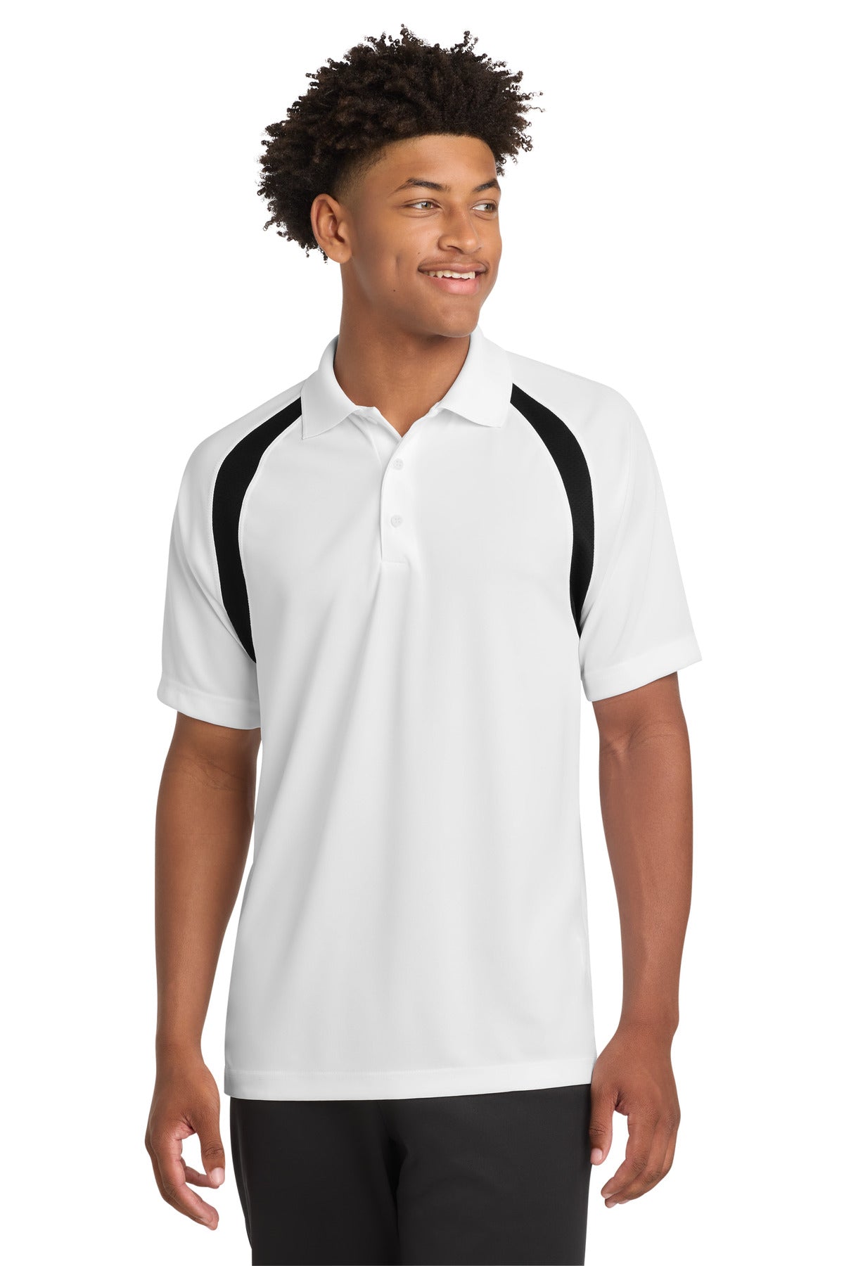 Custom logo Sport-Tek® Dry Zone® Colorblock Raglan Polo. T476 in White/ Black