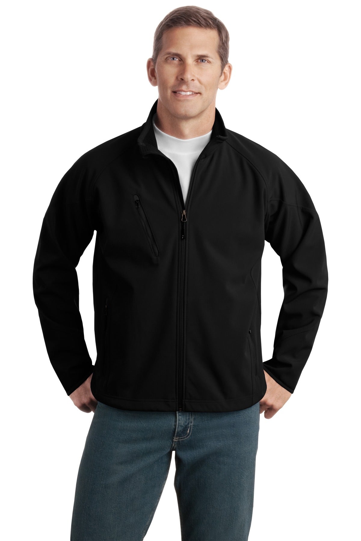 Custom logo Port Authority® Tall Textured Soft Shell Jacket. TLJ705 in Black