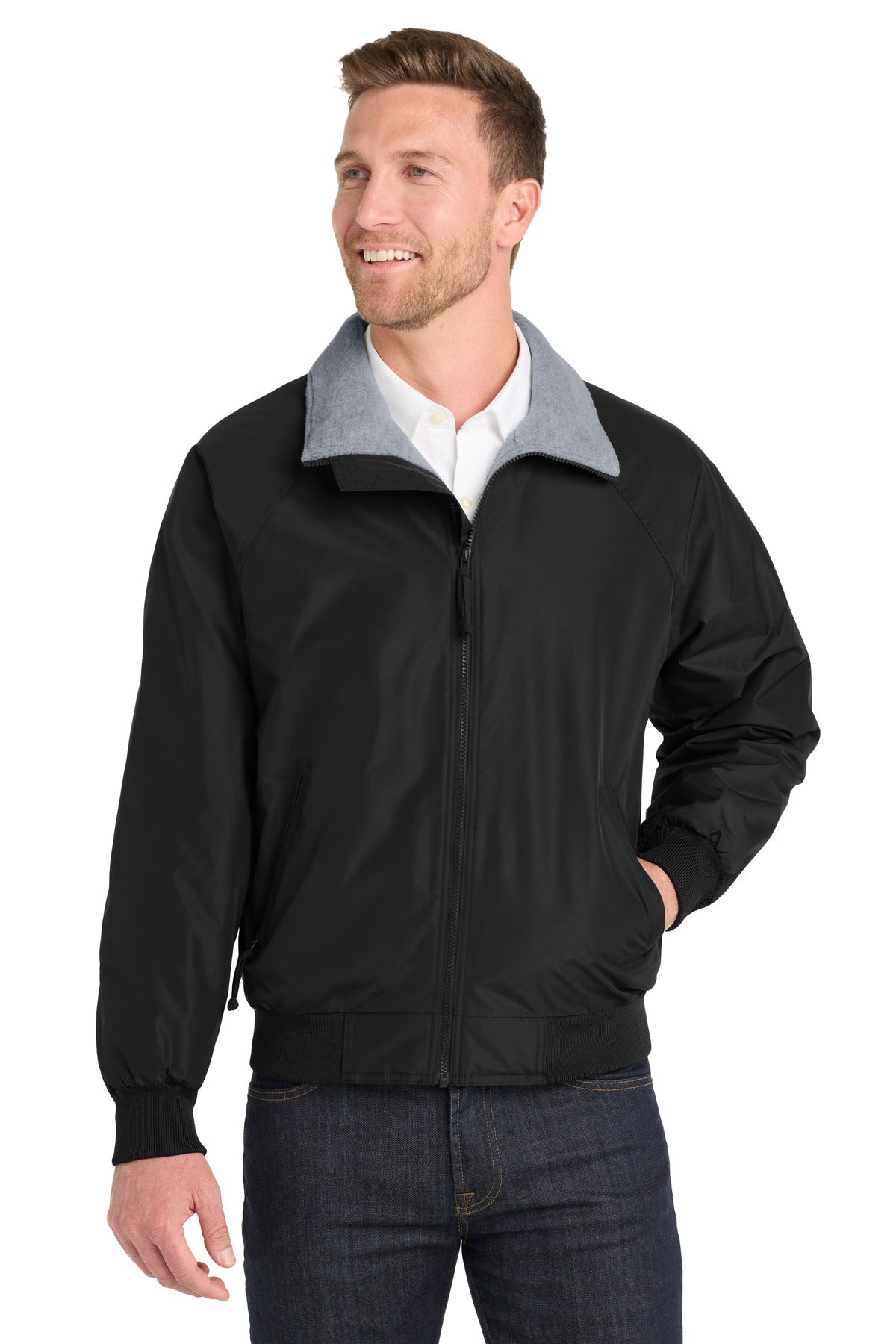 Custom logo Port Authority® Tall Challenger™ Jacket. TLJ754 in True Black/ Grey
