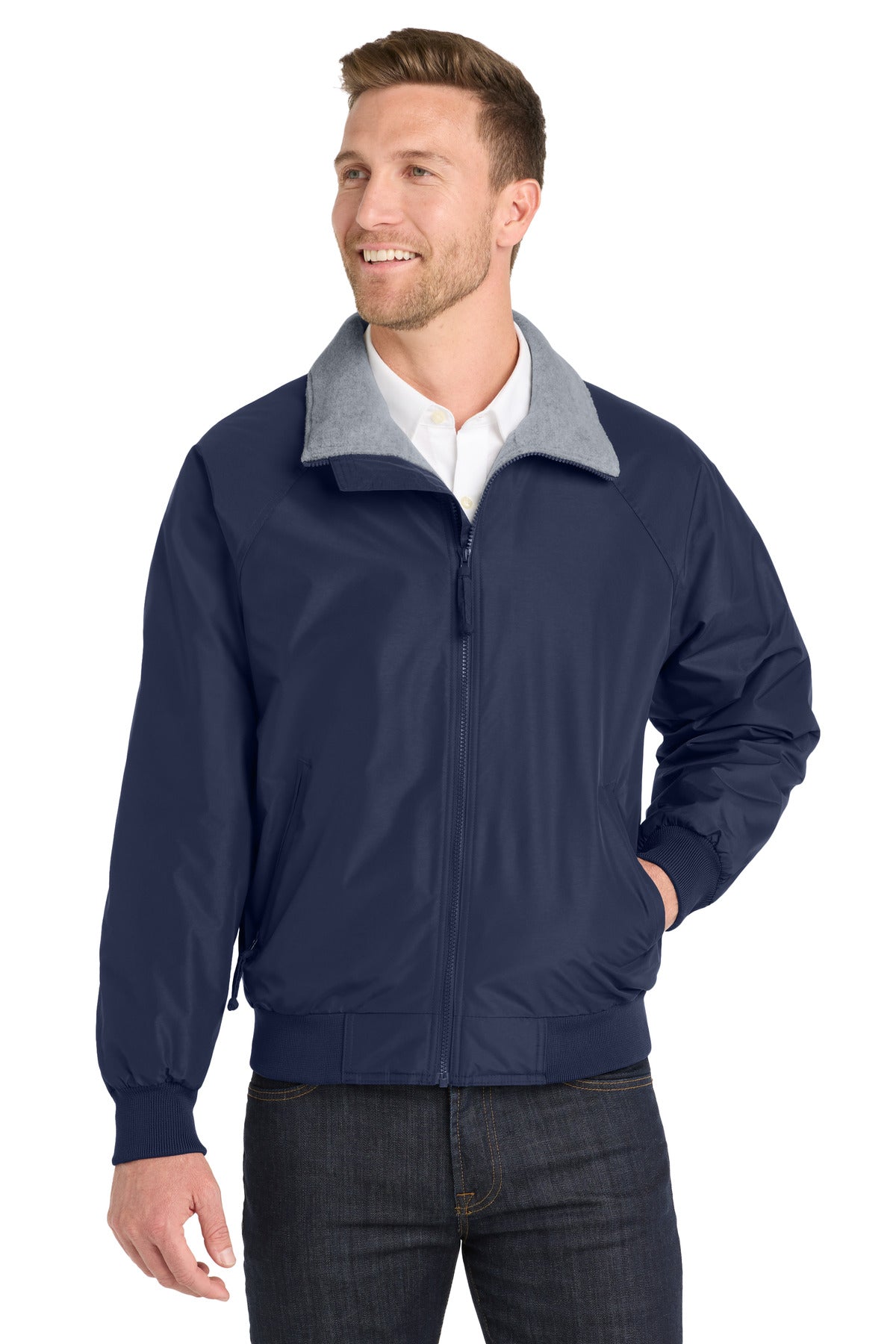 Custom logo Port Authority® Tall Challenger™ Jacket. TLJ754 in True Navy/ Grey Heather