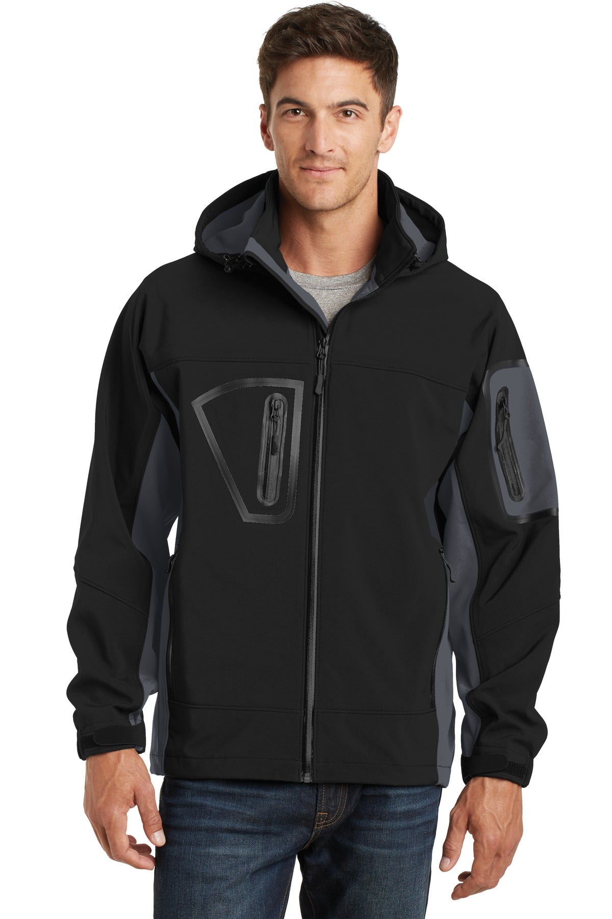 Custom logo Port Authority® Tall Waterproof Soft Shell Jacket. TLJ798 in Black/ Graphite