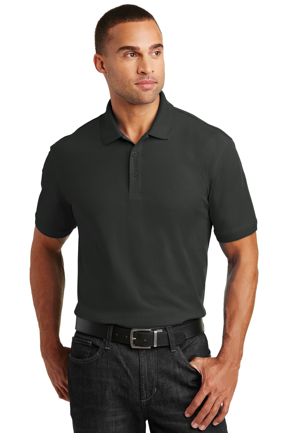 Custom logo Port Authority® Tall Core Classic Pique Polo. TLK100 in Deep Black