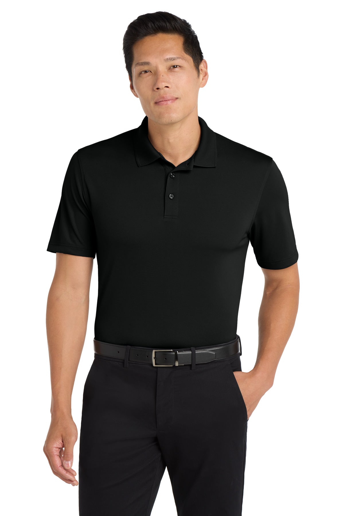 Custom logo Port Authority® Tall Dry Zone® UV Micro-Mesh Polo TLK110 in Deep Black