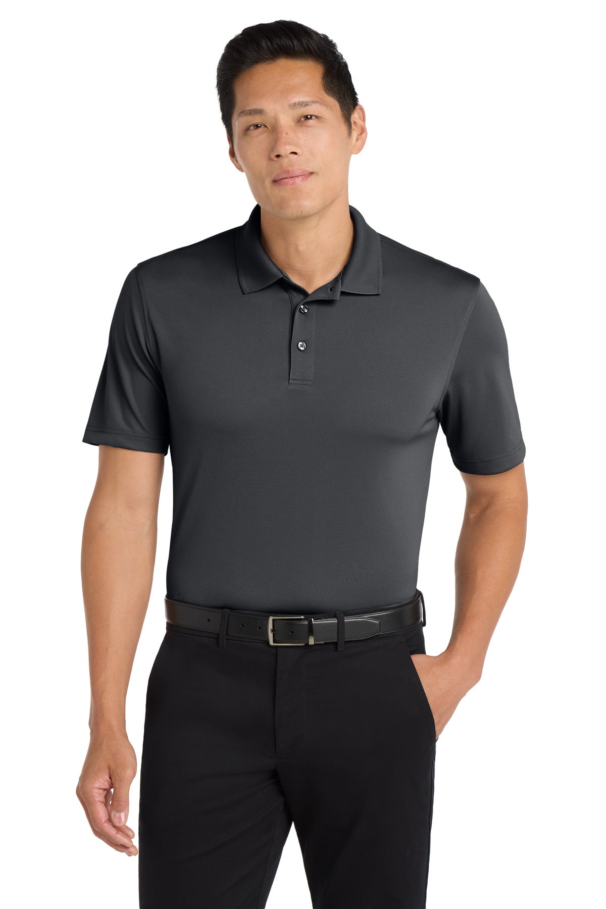 Custom logo Port Authority® Tall Dry Zone® UV Micro-Mesh Polo TLK110 in Graphite