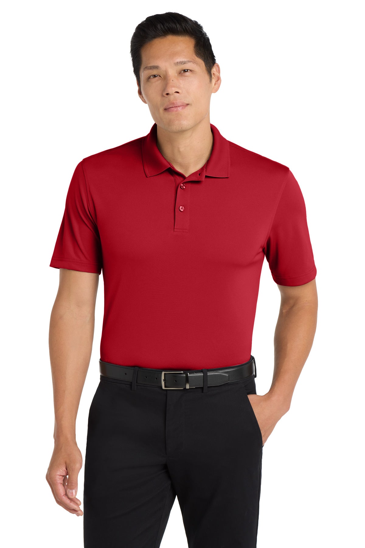 Custom logo Port Authority® Tall Dry Zone® UV Micro-Mesh Polo TLK110 in Rich Red