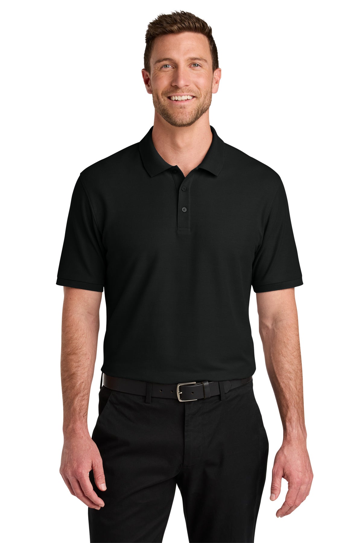 Custom logo Port Authority® Tall Wearever Signature Pique Polo TLK200 in Deep Black