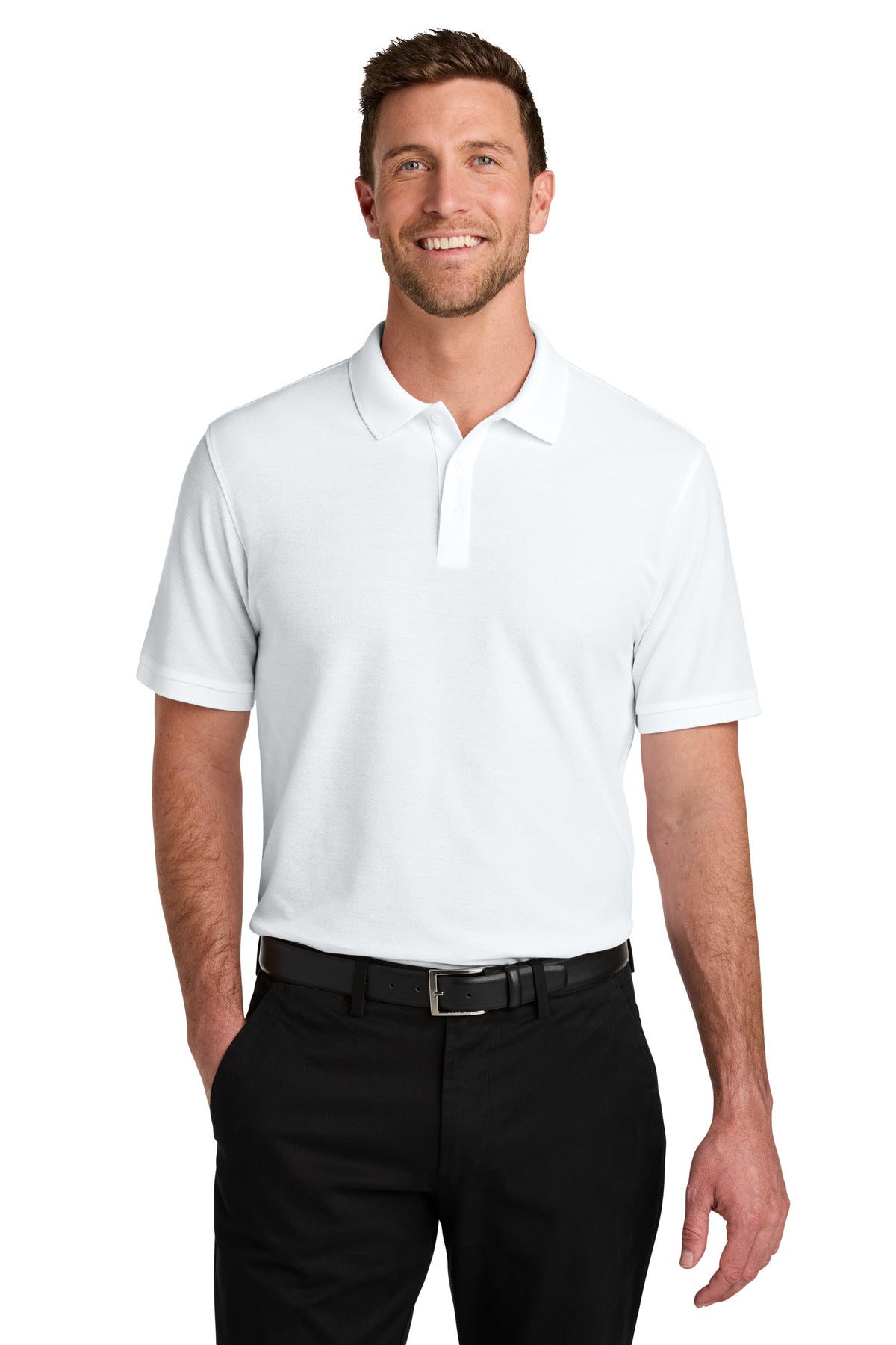 Custom logo Port Authority® Tall Wearever Signature Pique Polo TLK200 in White