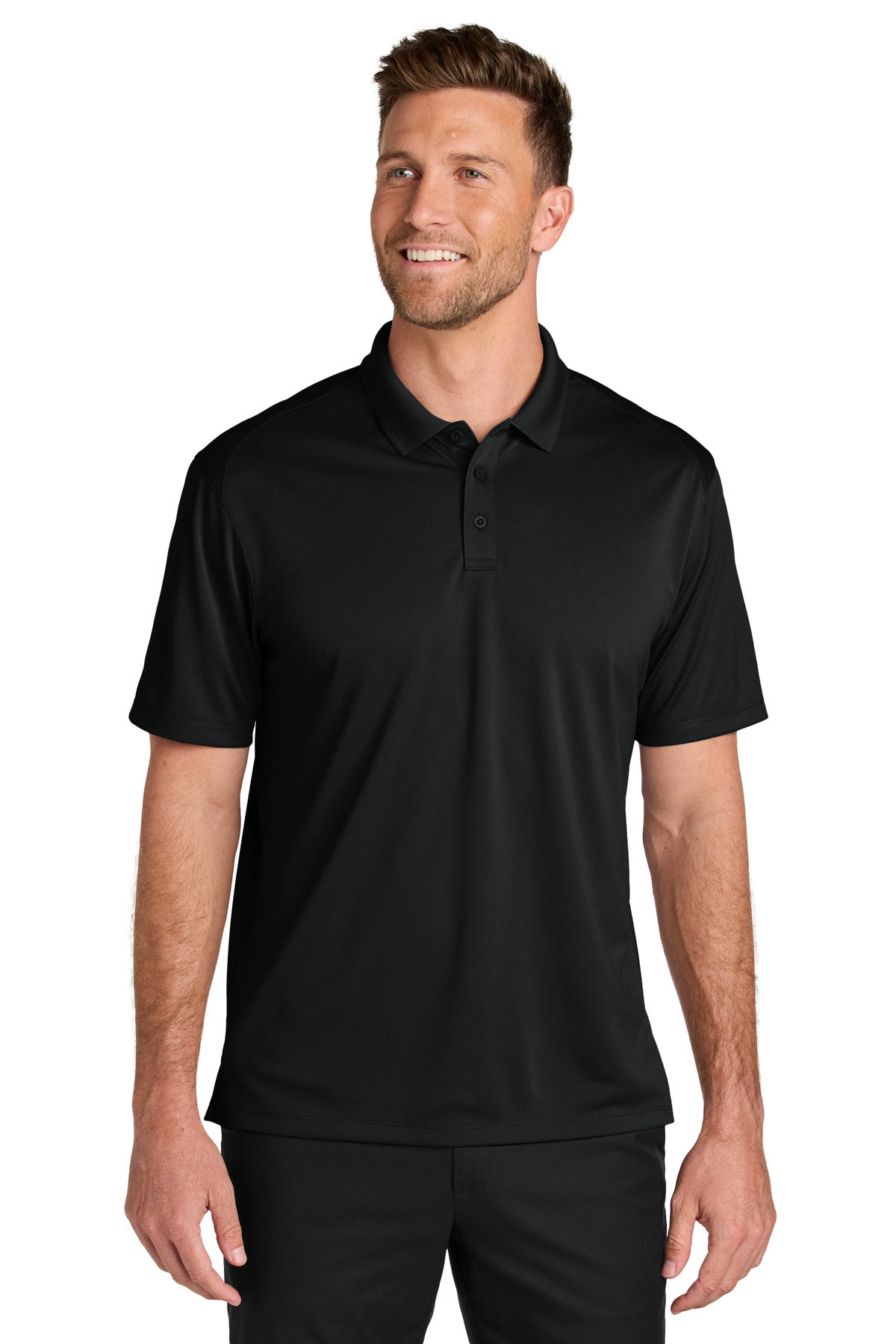 Custom logo Port Authority® Tall Wearever Performance Pique Polo TLK240 in Deep Black