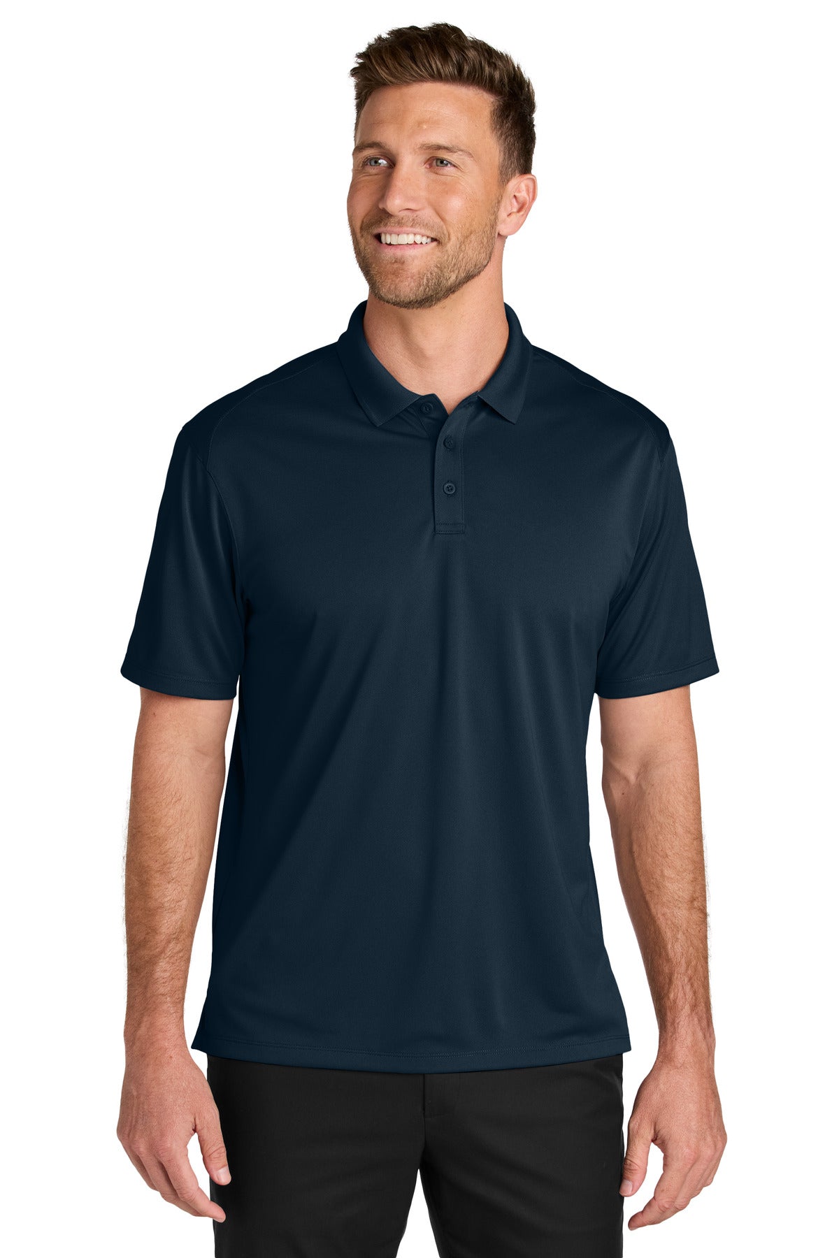 Custom logo Port Authority® Tall Wearever Performance Pique Polo TLK240 in River Blue Navy