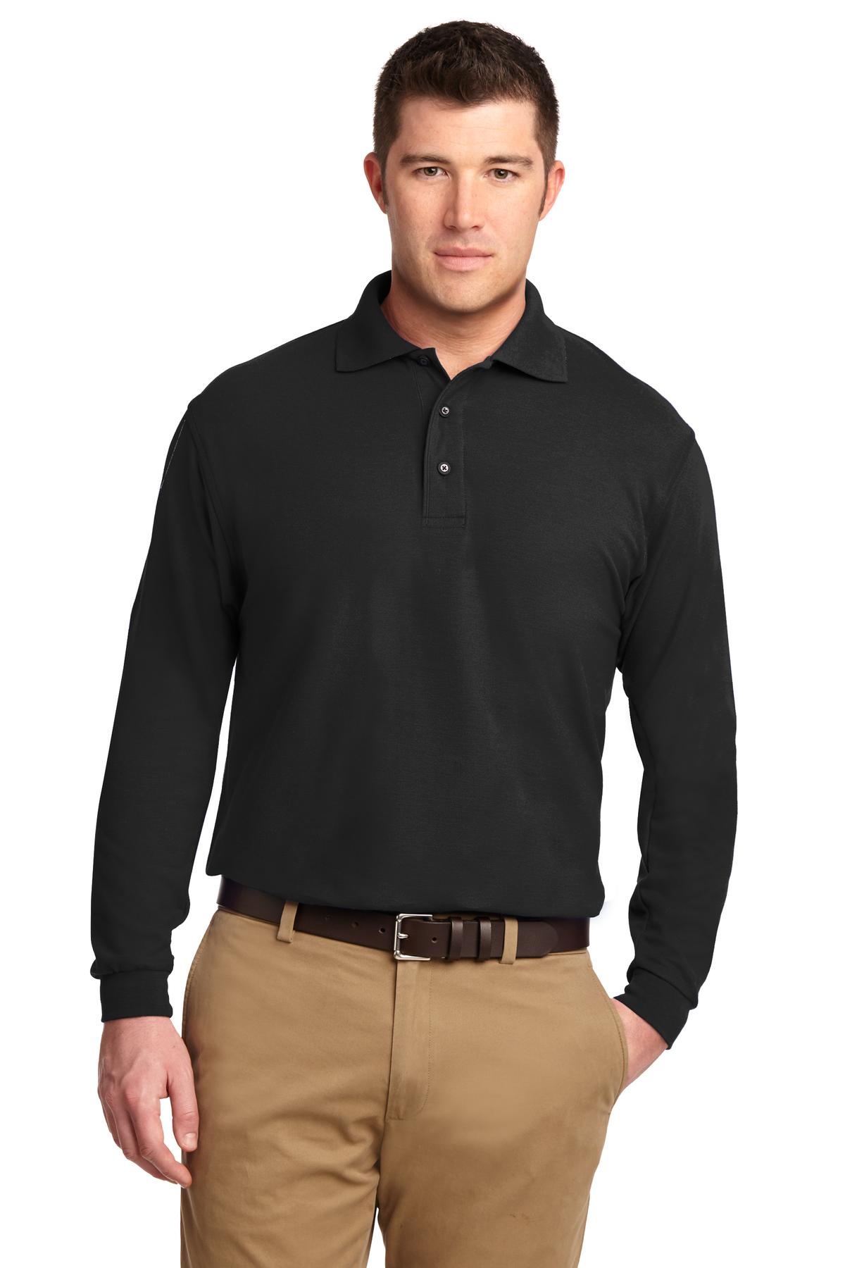 Custom logo Port Authority® Tall Silk Touch™ Long Sleeve Polo. TLK500LS in Black
