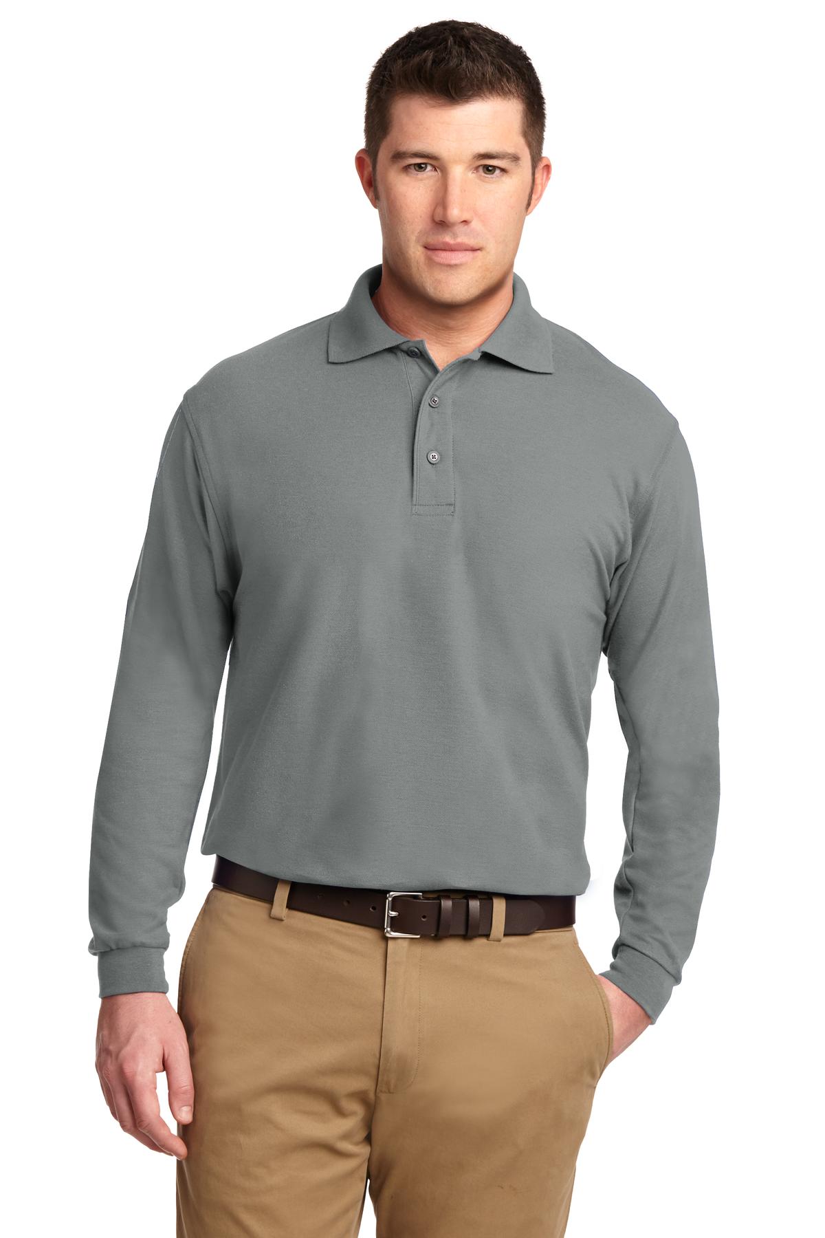 Custom logo Port Authority® Tall Silk Touch™ Long Sleeve Polo. TLK500LS in Cool Grey