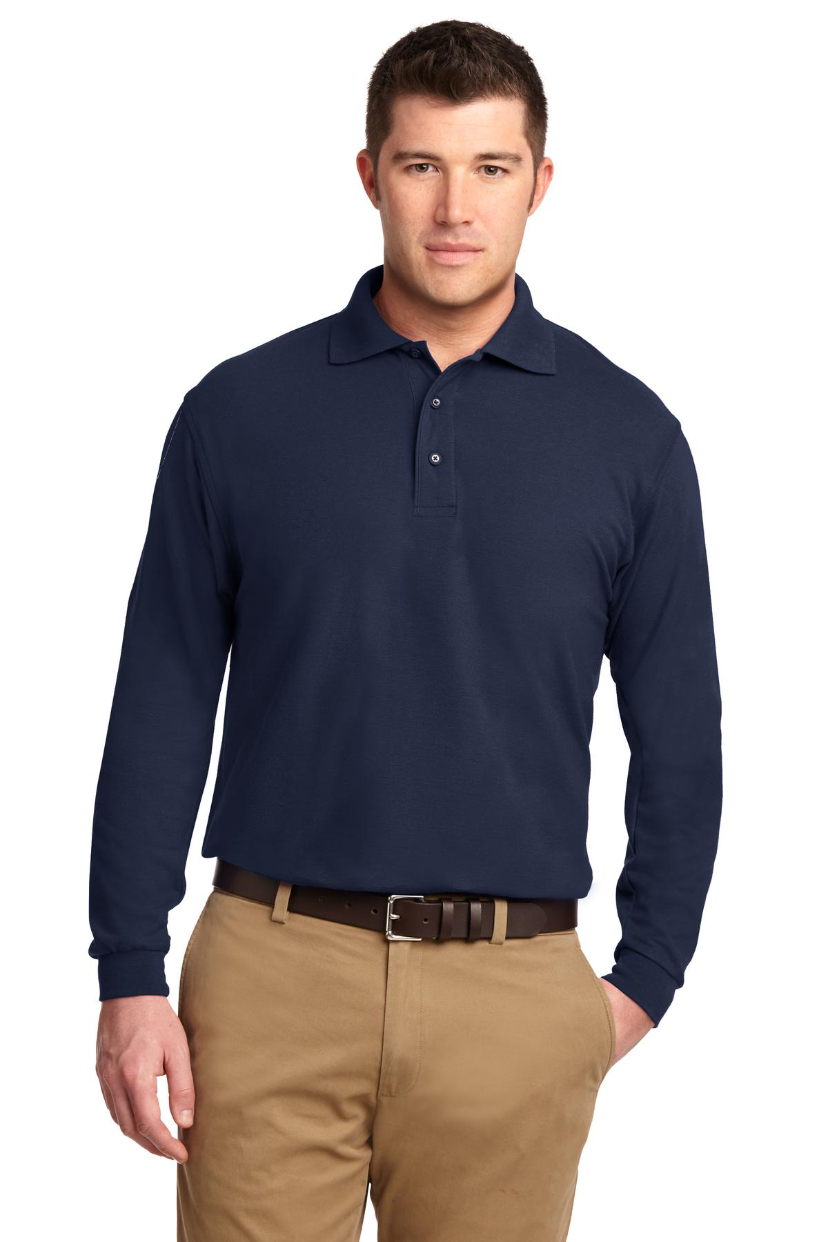 Custom logo Port Authority® Tall Silk Touch™ Long Sleeve Polo. TLK500LS in Navy