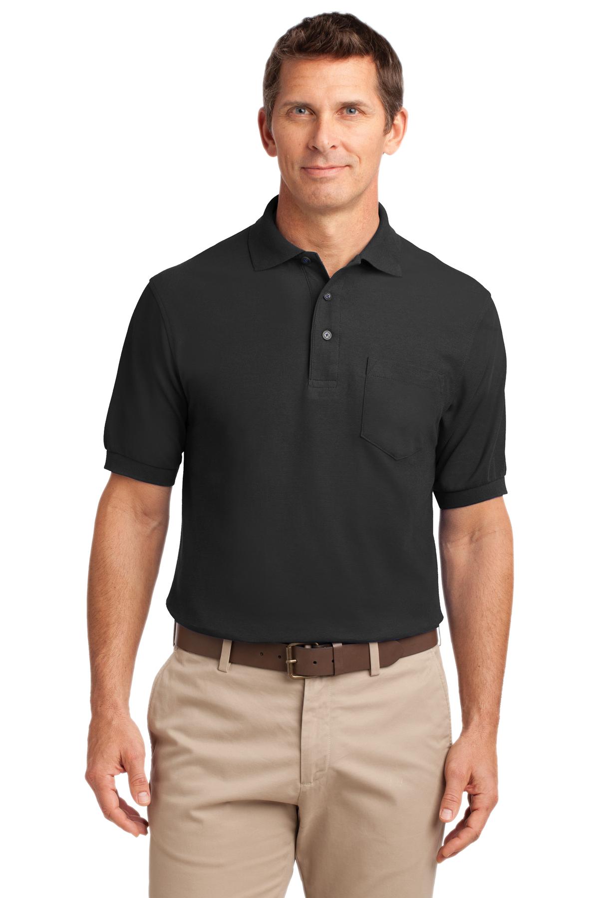 Custom logo Port Authority® Tall Silk Touch™ Polo with Pocket. TLK500P in Black