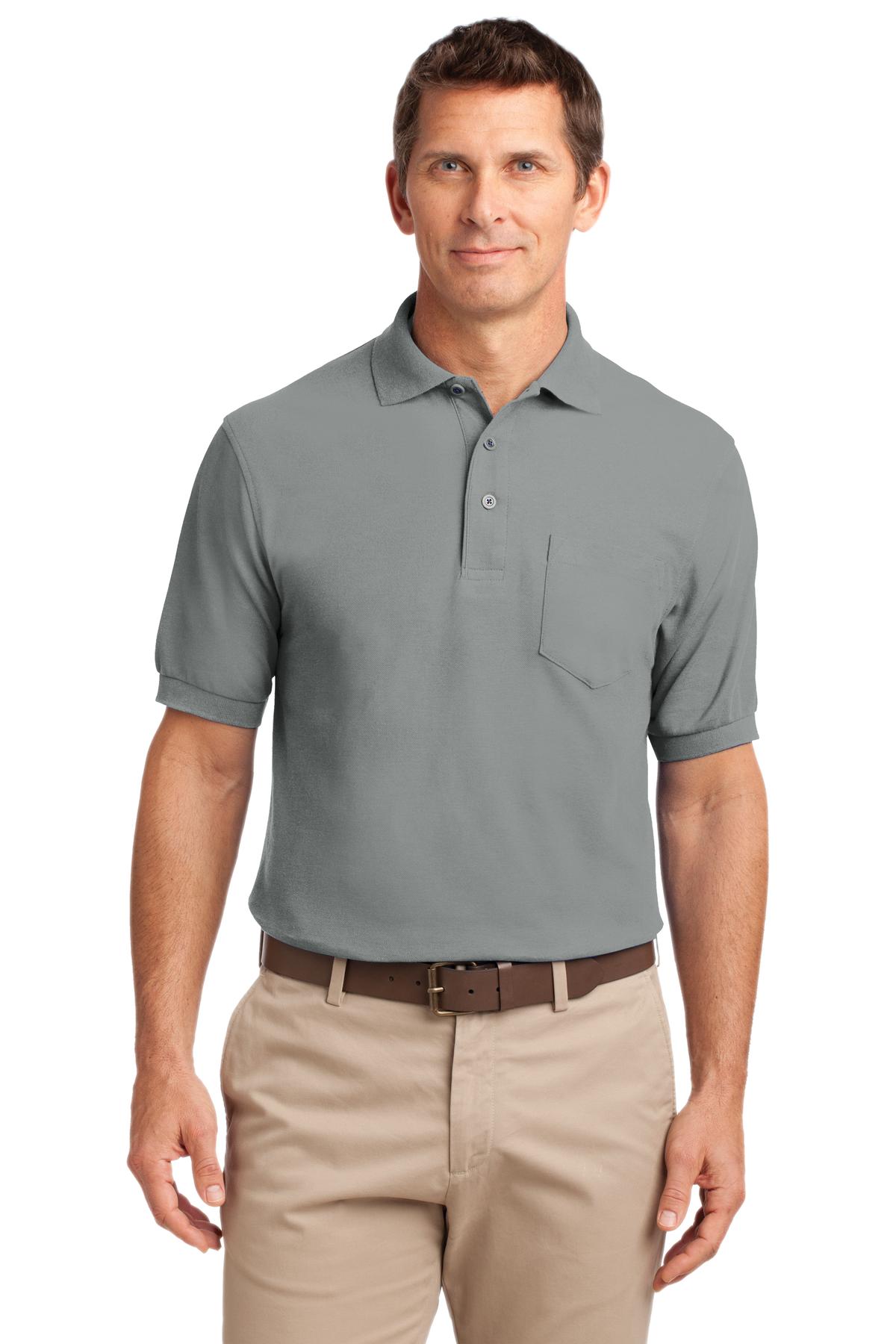 Custom logo Port Authority® Tall Silk Touch™ Polo with Pocket. TLK500P in Cool Grey