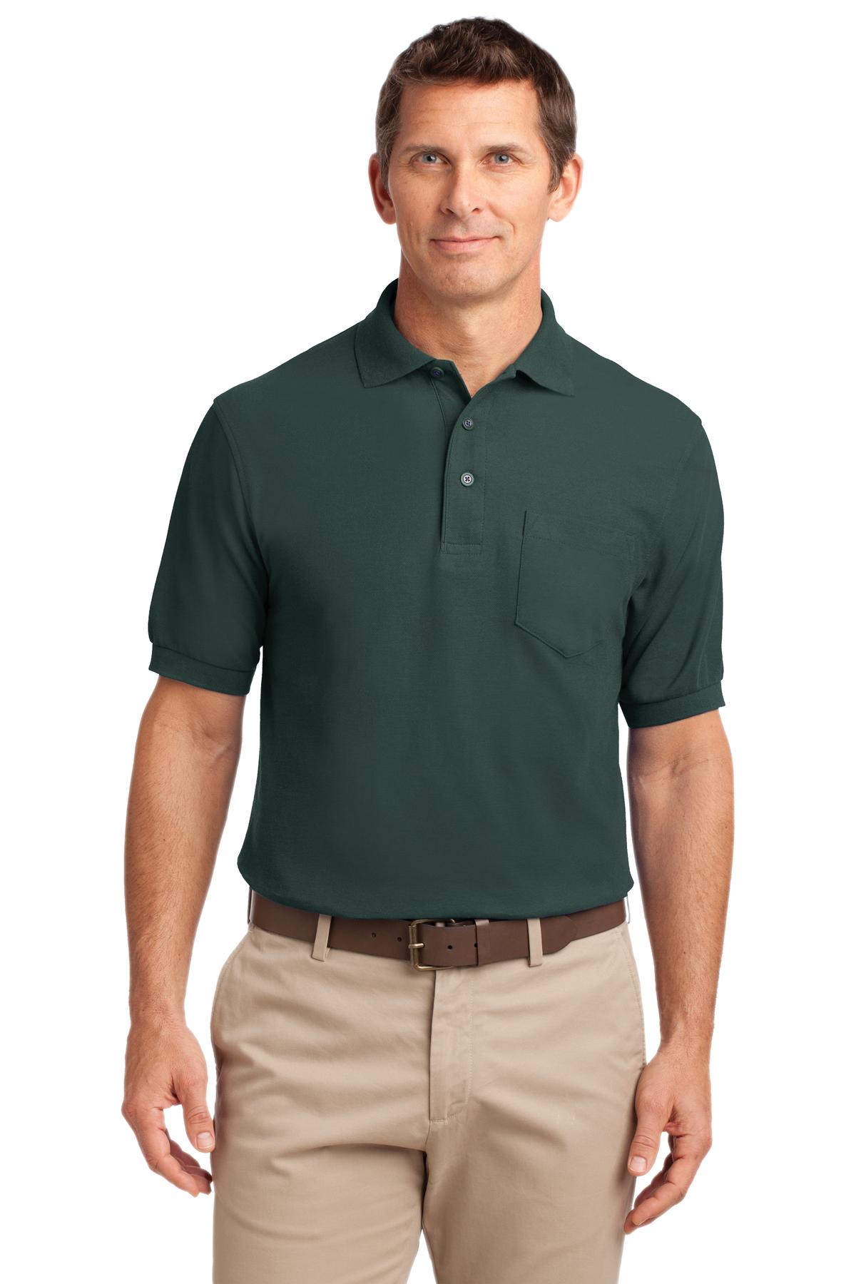 Custom logo Port Authority® Tall Silk Touch™ Polo with Pocket. TLK500P in Dark Green