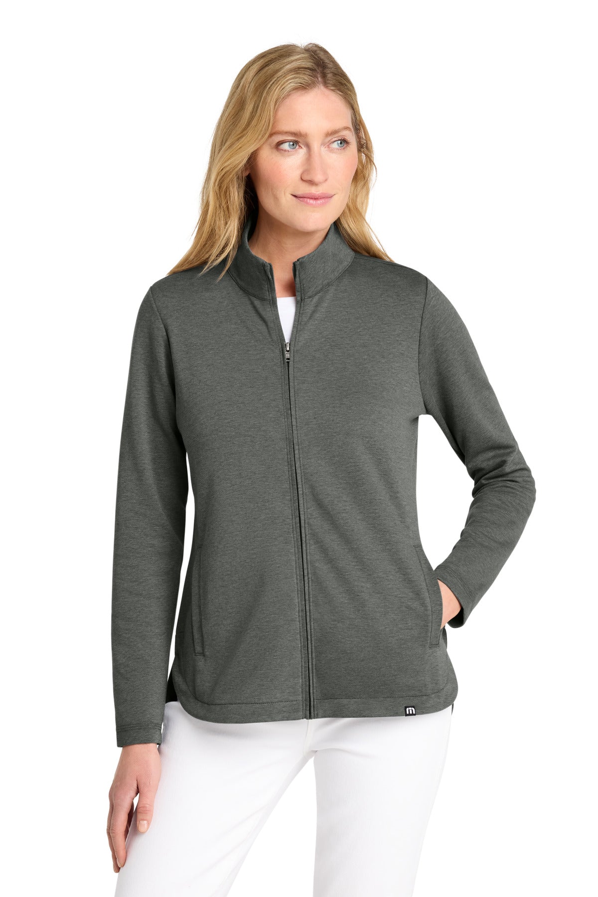 Custom logo TravisMathew Women's Coveside Full-Zip TM1LD001 in Dark Grey Heather