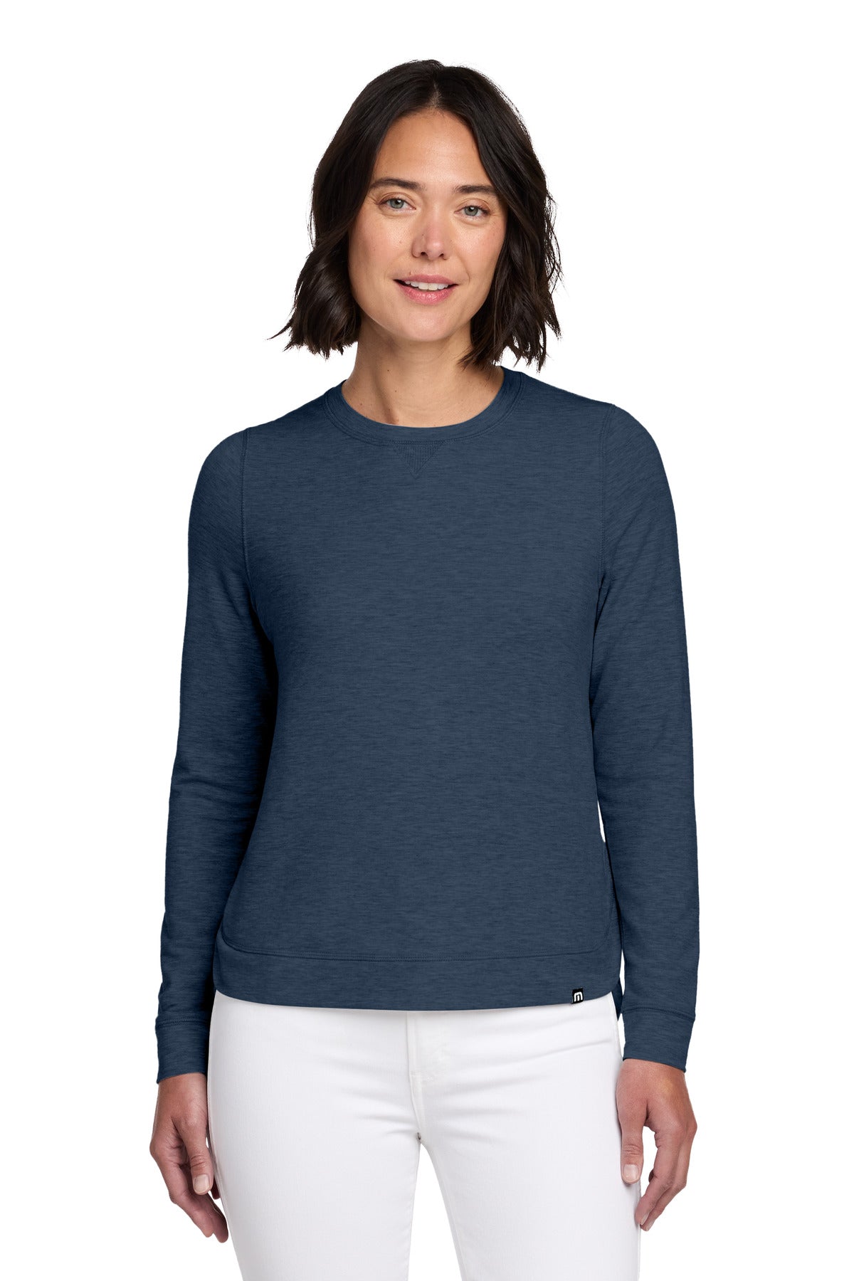 Custom logo TravisMathew Women's Long Weekend Crew TM1LD003 in Blue Nights Heather