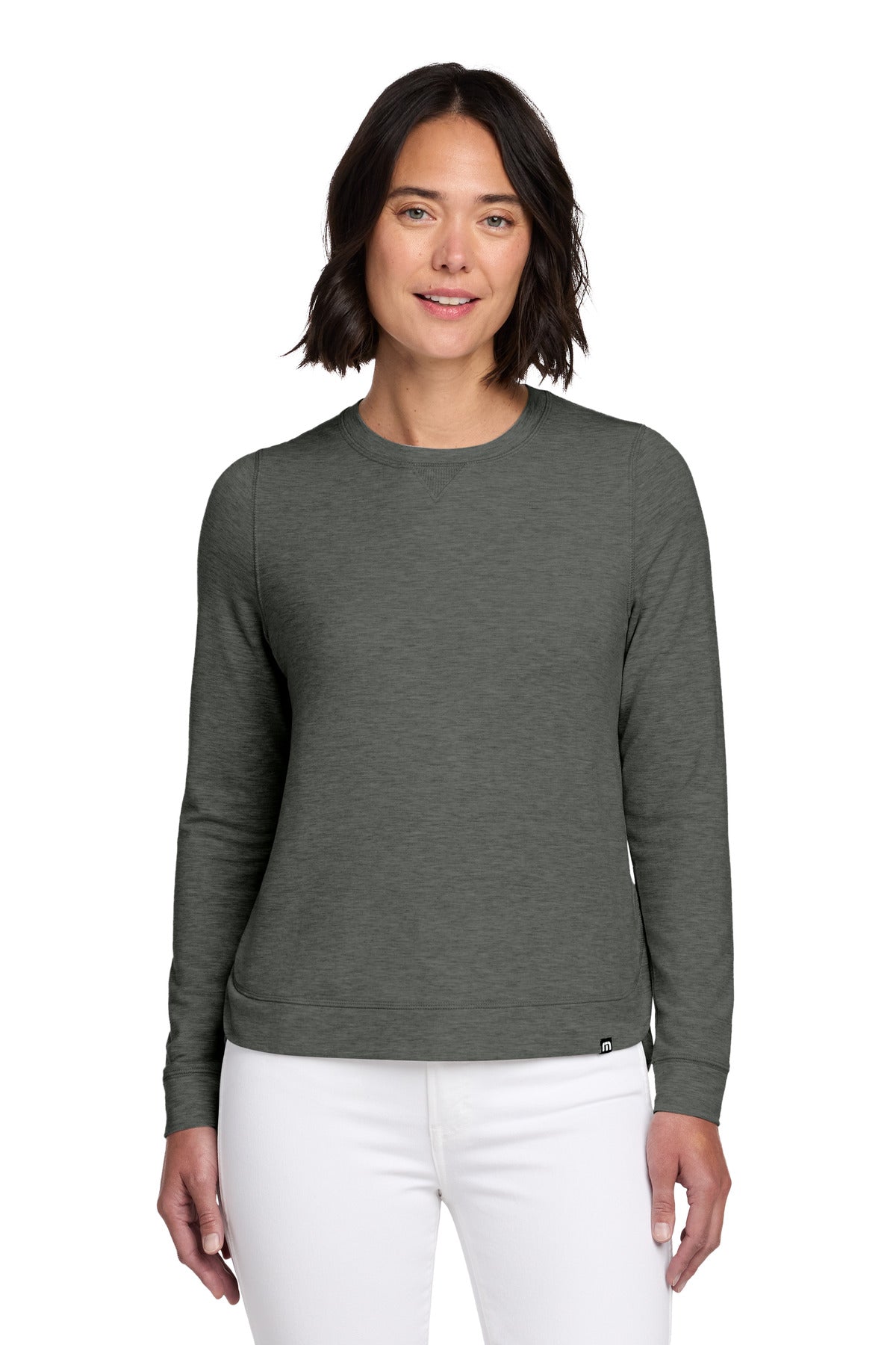 Custom logo TravisMathew Women's Long Weekend Crew TM1LD003 in Dark Grey Heather
