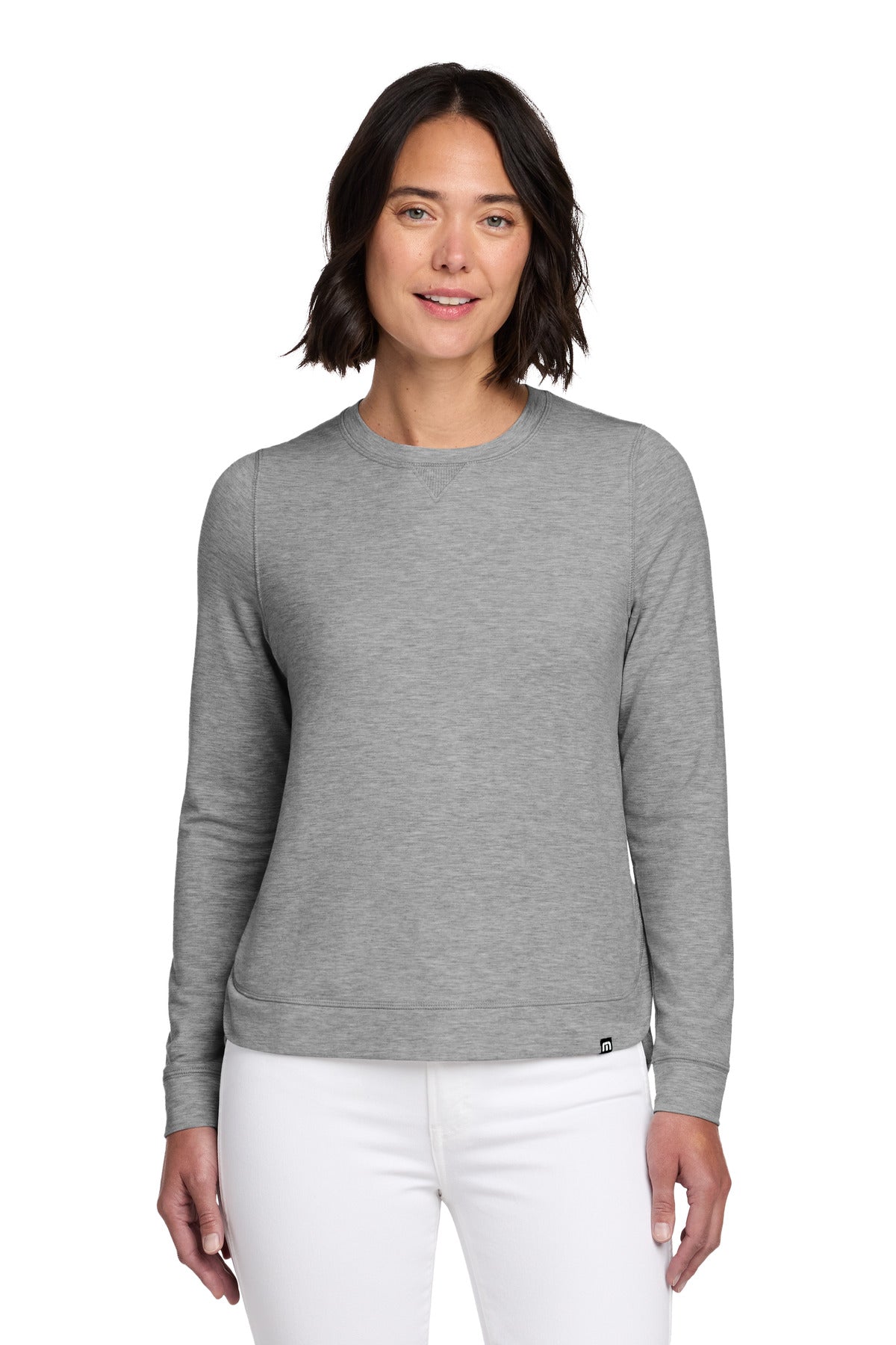 Custom logo TravisMathew Women's Long Weekend Crew TM1LD003 in Light Grey Heather