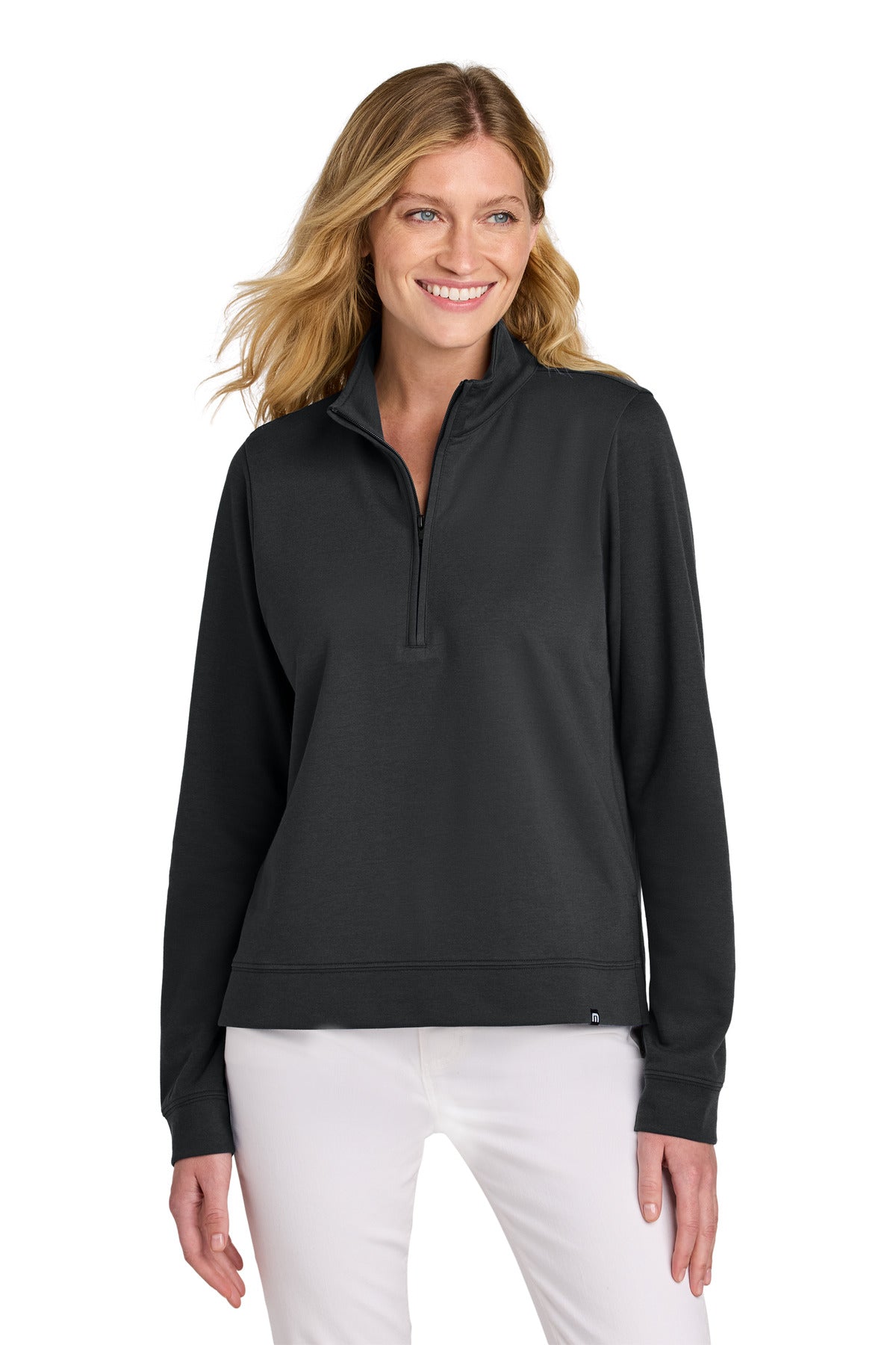Custom logo TravisMathew Women's Coveside 1/2-Zip TM1LD007 in Black