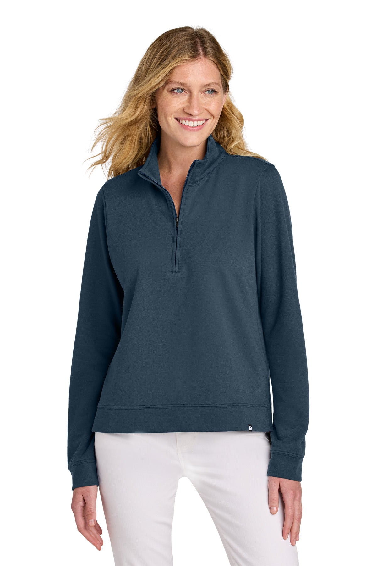 Custom logo TravisMathew Women's Coveside 1/2-Zip TM1LD007 in Blue Nights