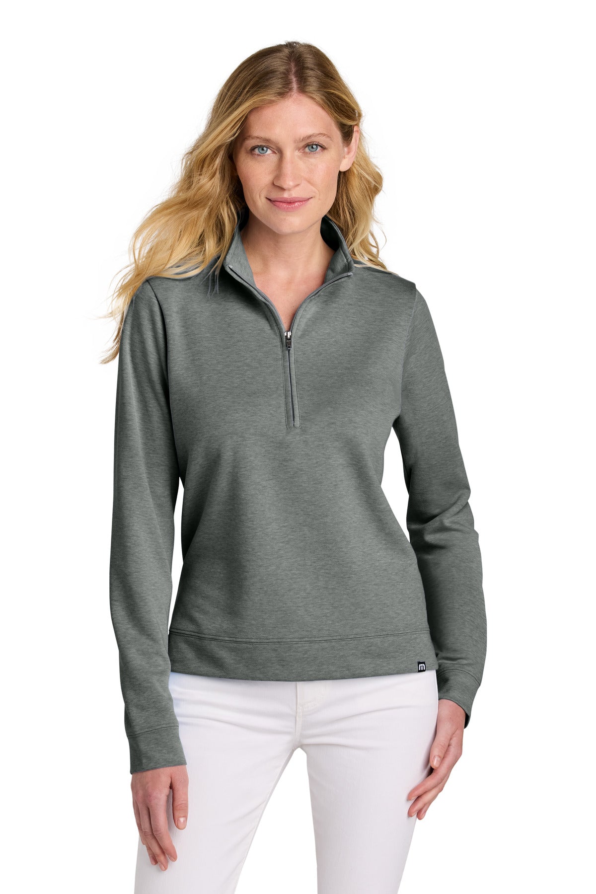 Custom logo TravisMathew Women's Coveside 1/2-Zip TM1LD007 in Dark Grey Heather