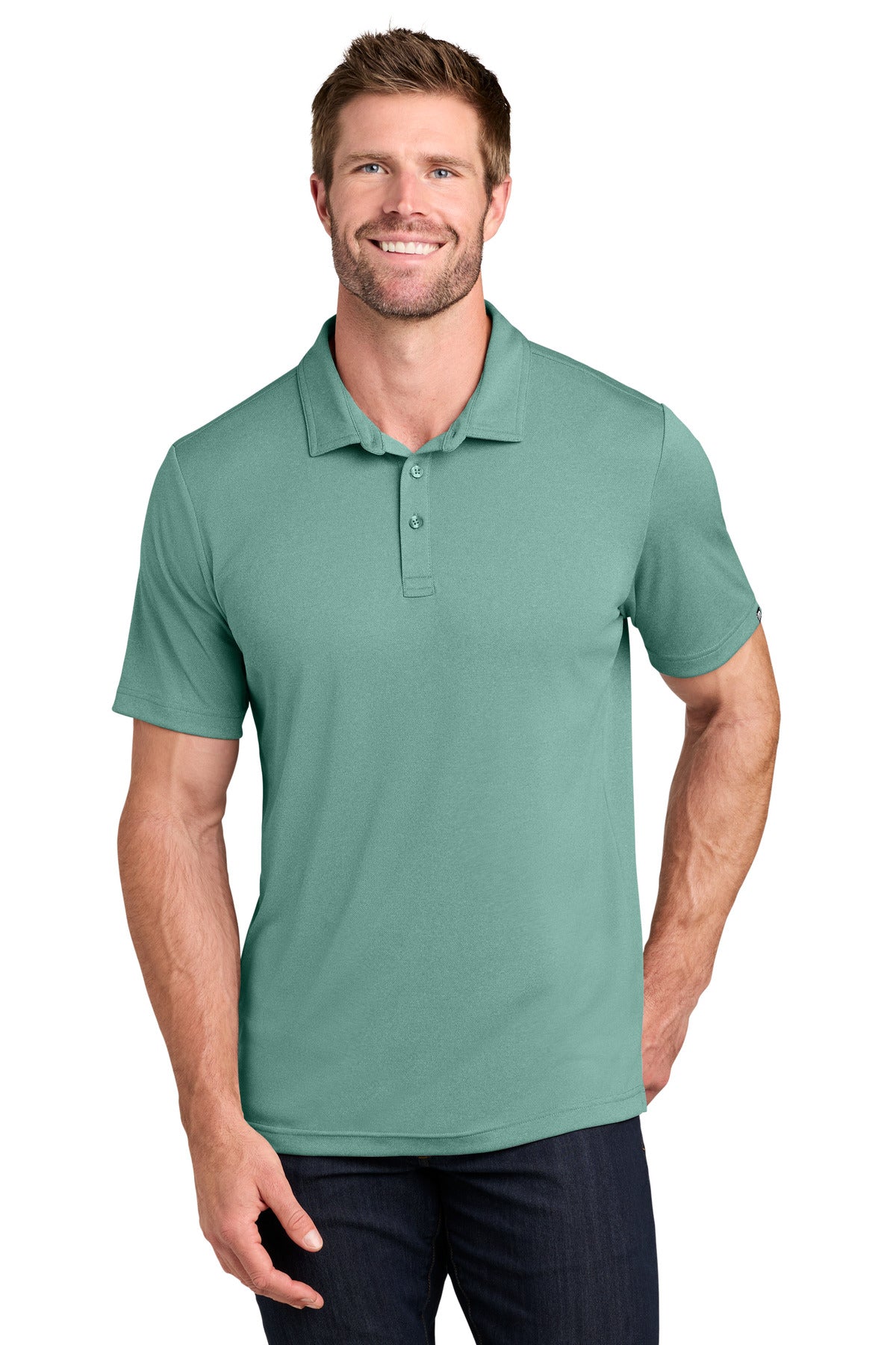 Custom logo TravisMathew Coto Performance Polo. TM1MU410 in Beryl Green Heather