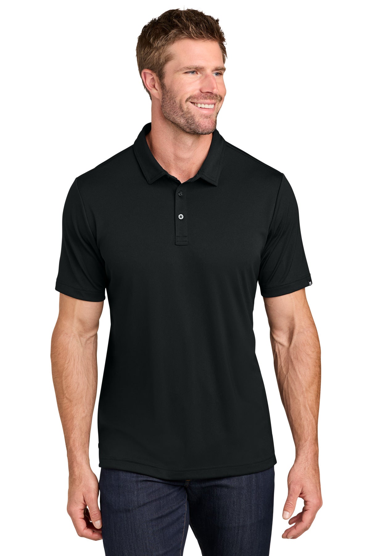 Custom logo TravisMathew Coto Performance Polo. TM1MU410 in Black