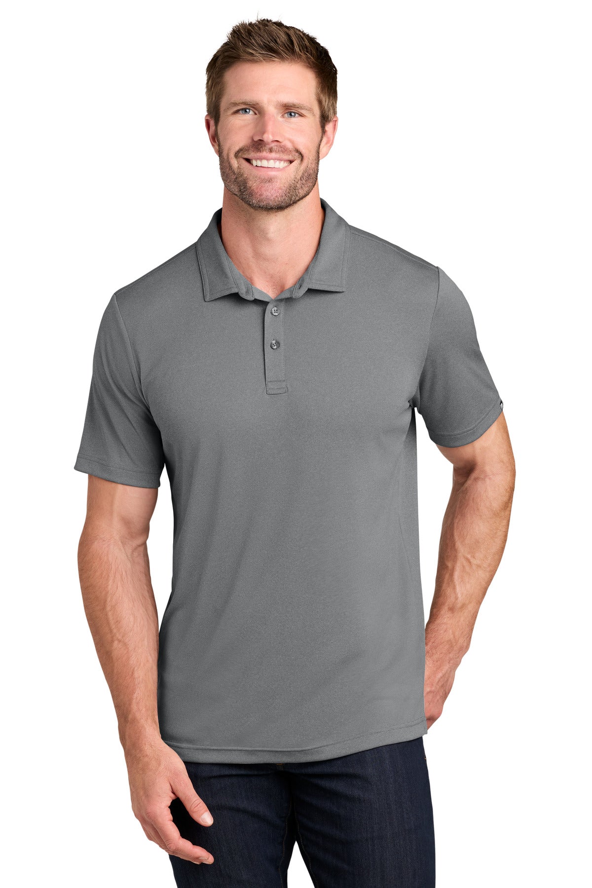 Custom logo TravisMathew Coto Performance Polo. TM1MU410 in Quiet Shade Grey Heather