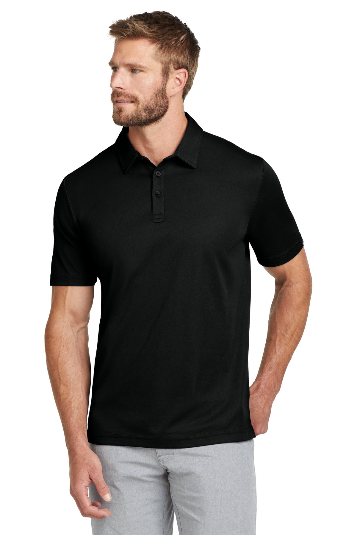 Custom logo TravisMathew Oceanside Solid Polo. TM1MU411 in Black