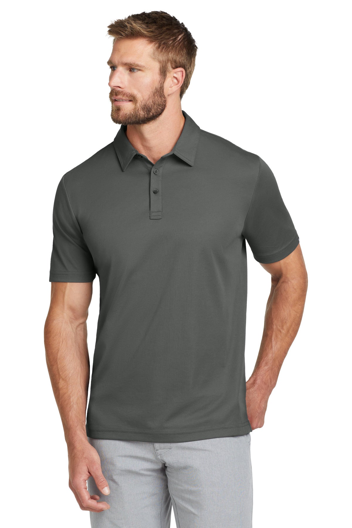 Custom logo TravisMathew Oceanside Solid Polo. TM1MU411 in Quiet Shade Grey