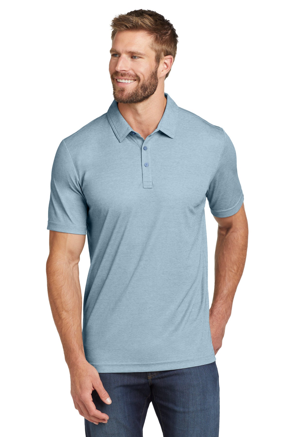 Custom logo TravisMathew Oceanside Heather Polo. TM1MU412 in Allure Heather