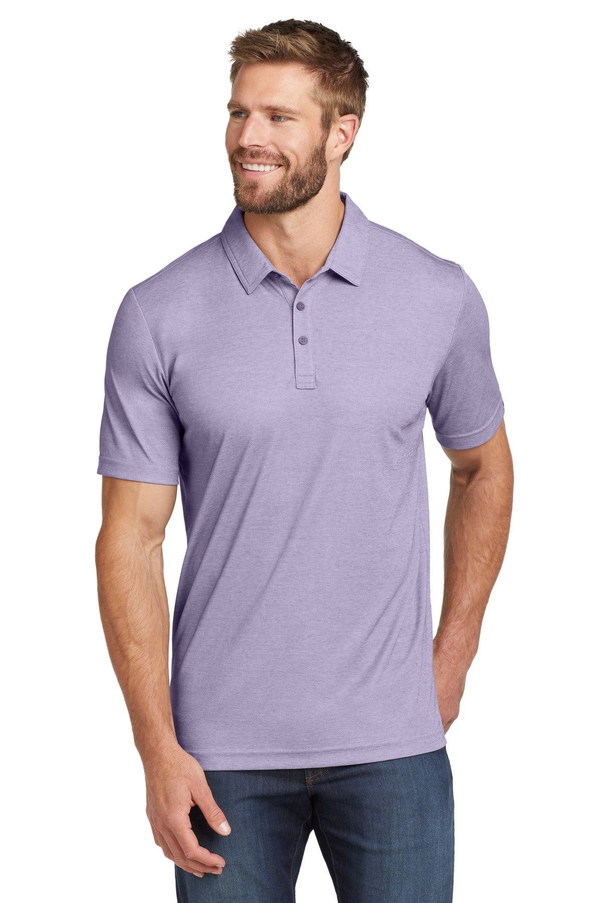 Custom logo TravisMathew Oceanside Heather Polo. TM1MU412 in Purple Sage Heather