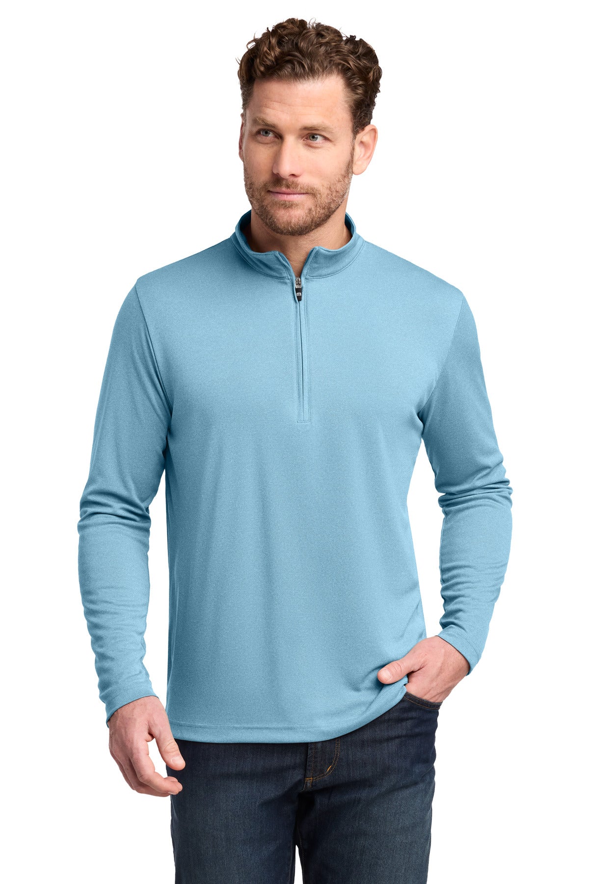 Custom logo TravisMathew Coto Performance 1/4-Zip TM1MY397 in Brilliant Blue Heather