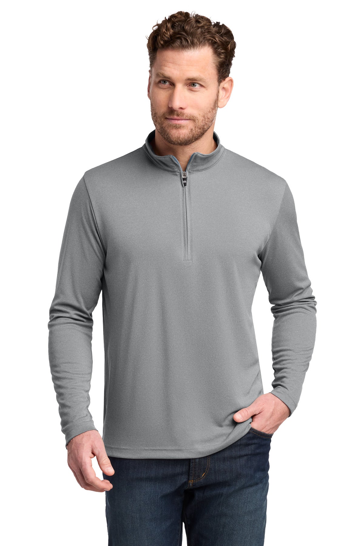 Custom logo TravisMathew Coto Performance 1/4-Zip TM1MY397 in Quiet Shade Grey Heather