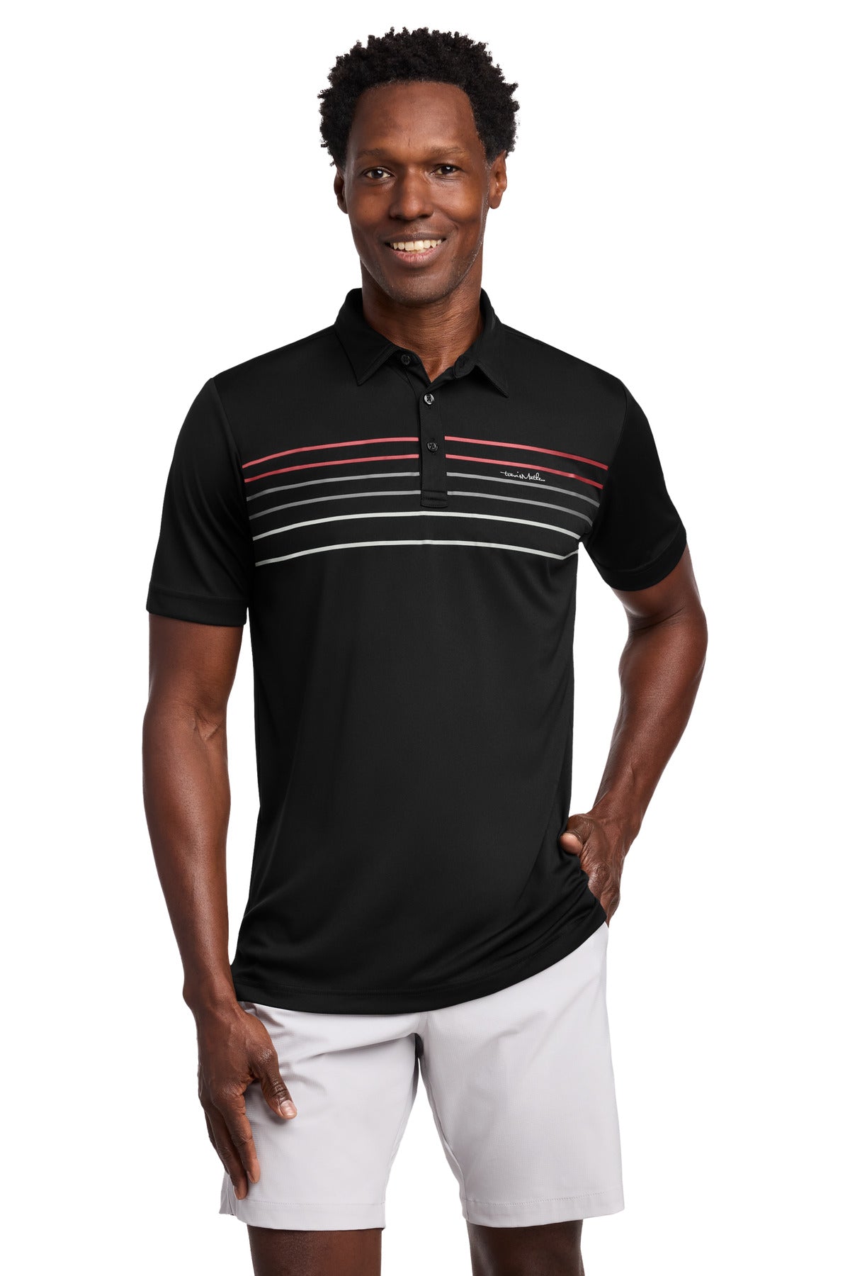 Custom logo TravisMathew Coto Performance Chest Stripe Polo TM1MY400 in Black