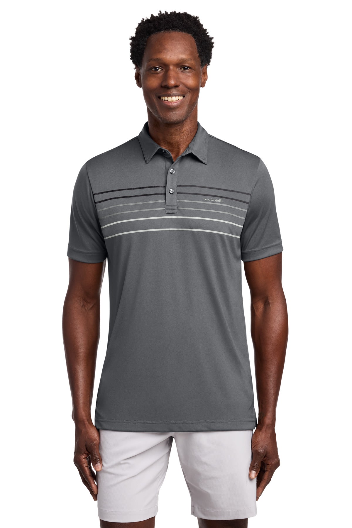 Custom logo TravisMathew Coto Performance Chest Stripe Polo TM1MY400 in Dark Grey
