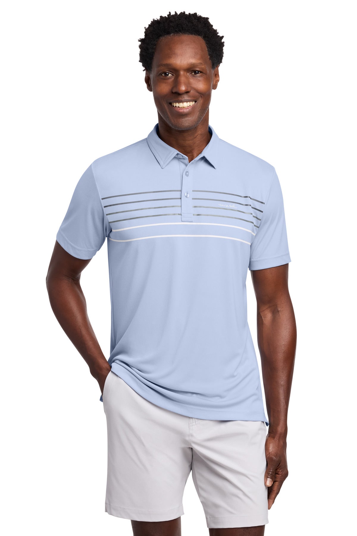 Custom logo TravisMathew Coto Performance Chest Stripe Polo TM1MY400 in Kentucky Blue Heather