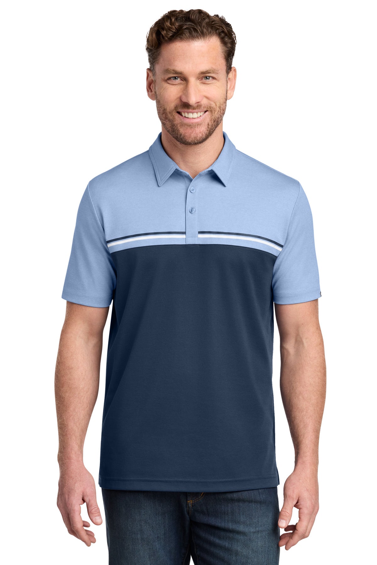 Custom logo TravisMathew Sunset Blocked Polo TM1MY401 in Riviera Heather/ Blue Nights