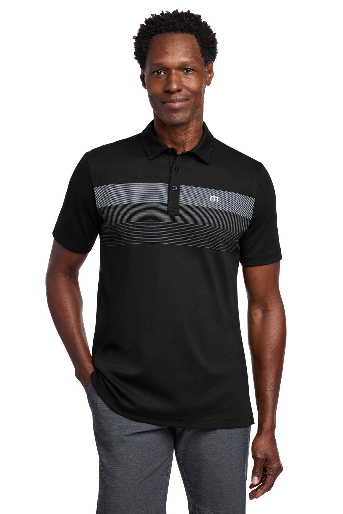 Custom logo TravisMathew Coastal Chest Stripe Polo TM1MY402 in Black