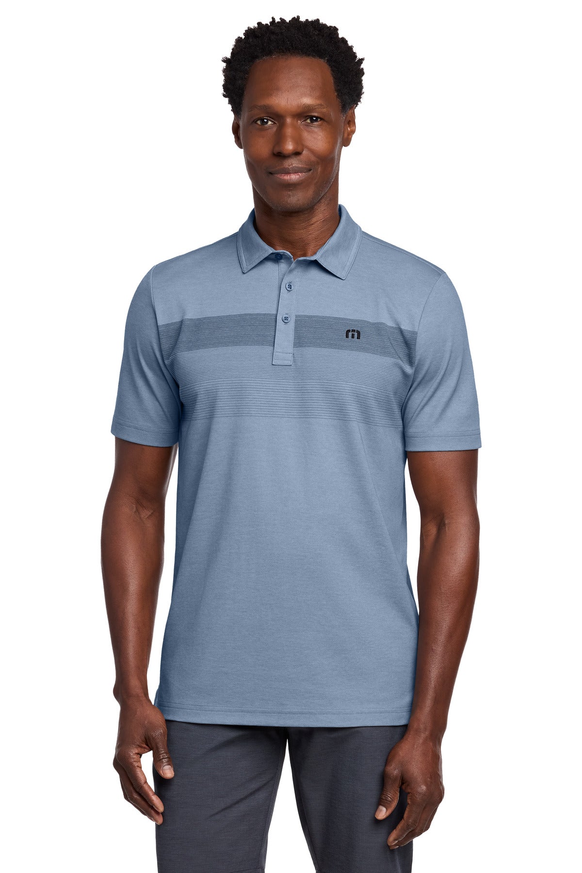 Custom logo TravisMathew Coastal Chest Stripe Polo TM1MY402 in Opal Blue Heather