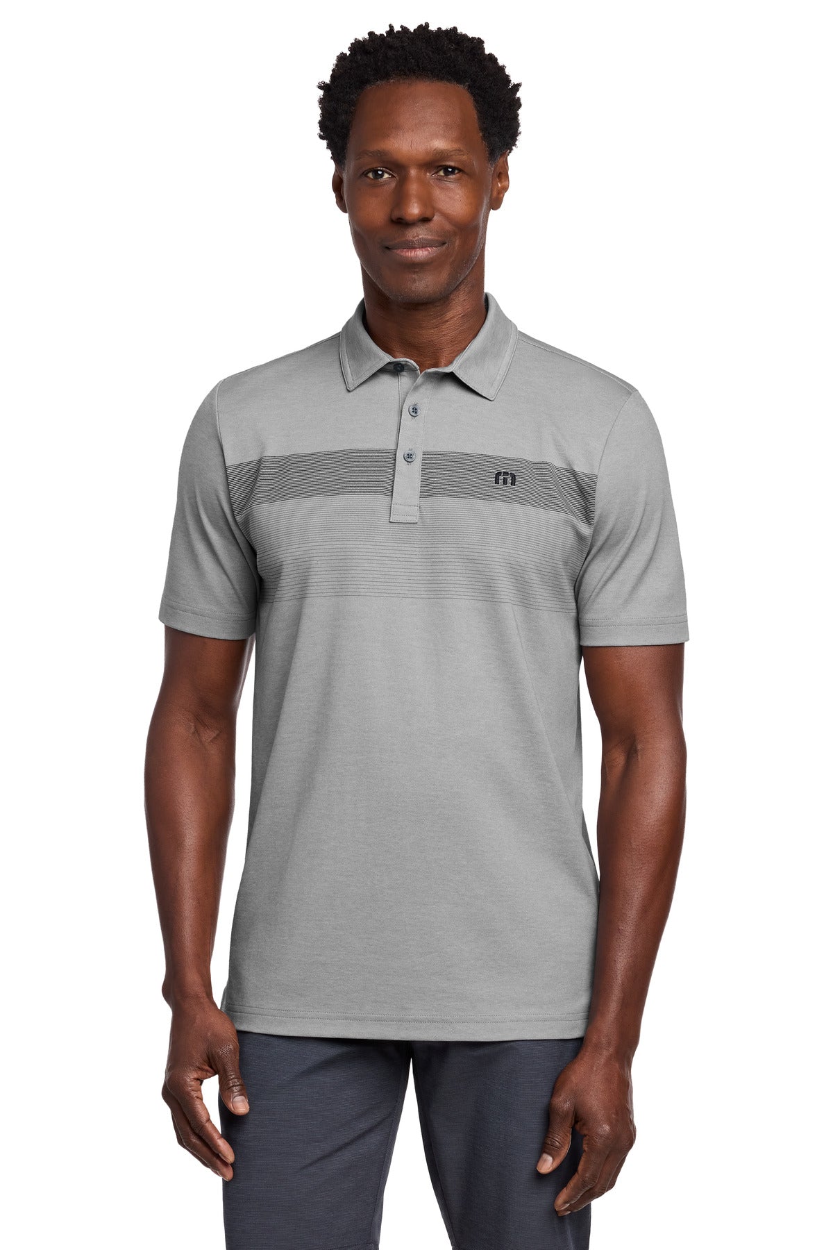 Custom logo TravisMathew Coastal Chest Stripe Polo TM1MY402 in Quiet Shade Grey Heather