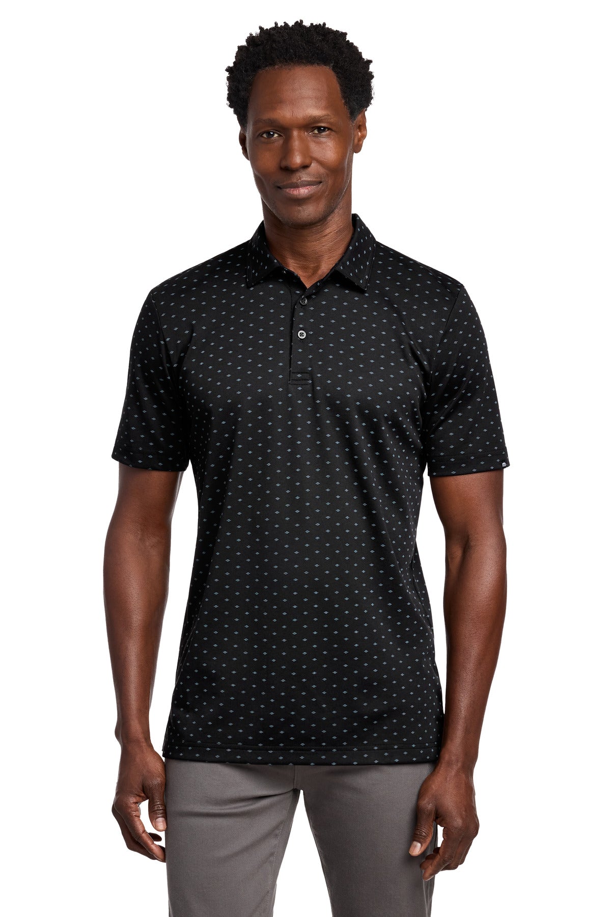 Custom logo TravisMathew Oceanside Geo Polo TM1MY403 in Black/ Aegean Blue